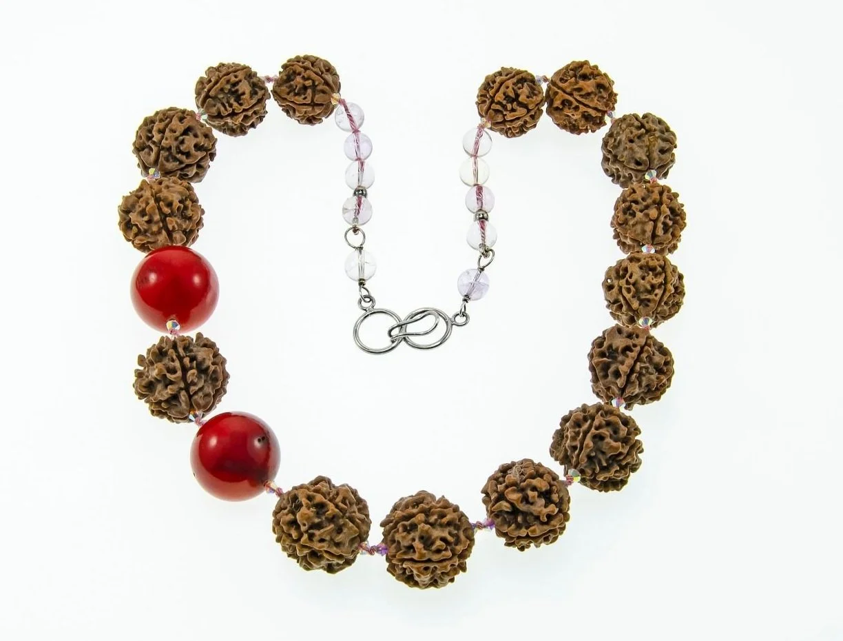 Natural Seeds with Red Coral Hand Knotted Necklace — Mila M Collections