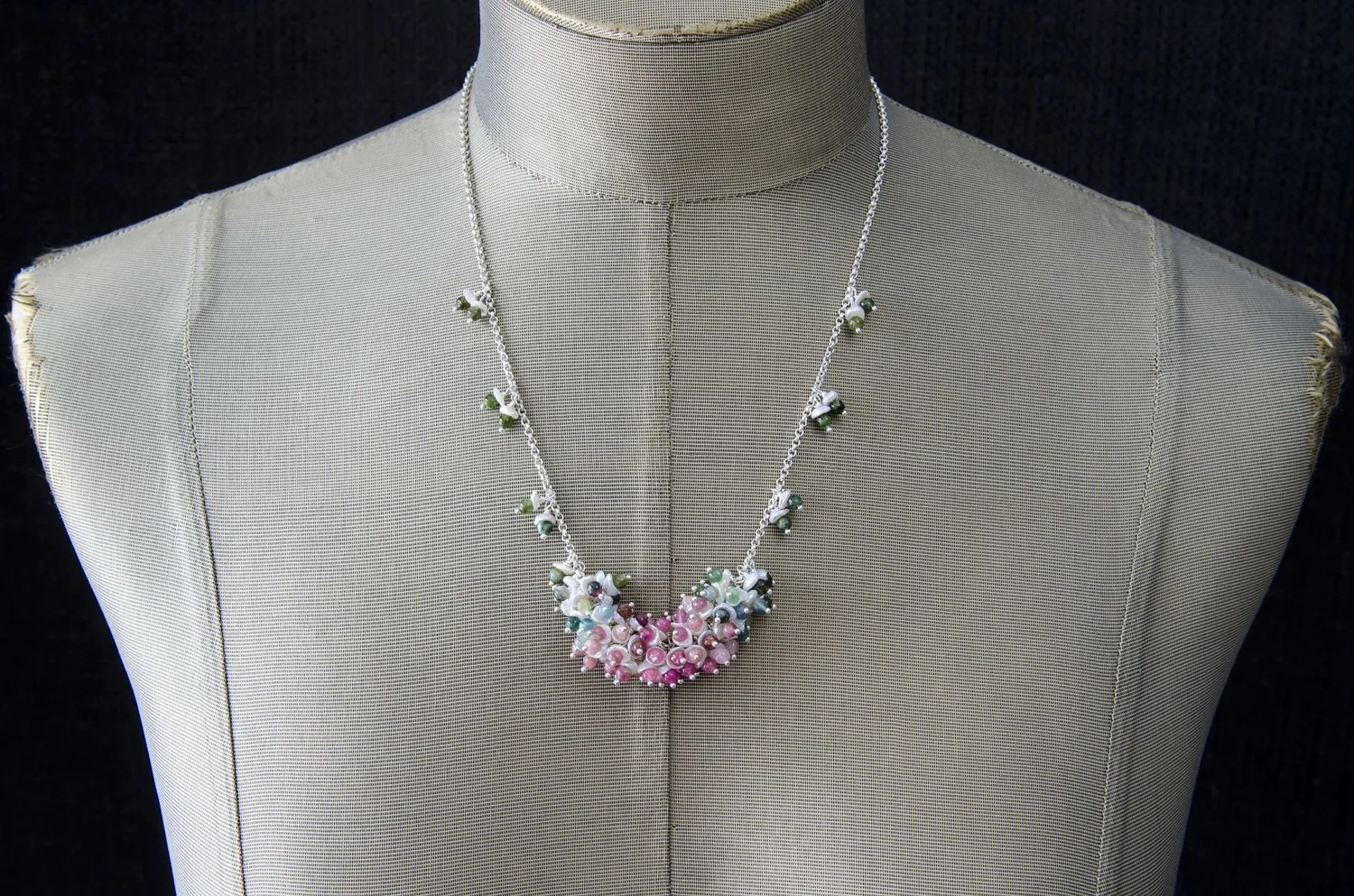Tourmaline with Pearls in Silver Necklace by Mila M Collections https://www.milamcollections.com