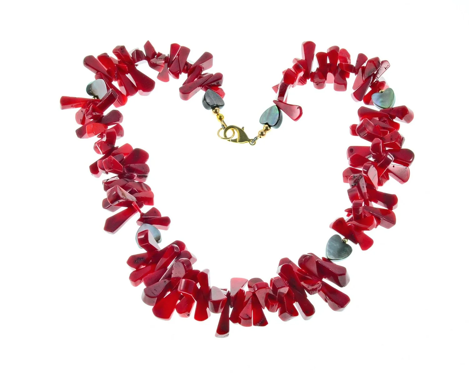 Red Coral Tear Drops with Hearts Necklace by Mila M Collections https://www.milamcollections.com