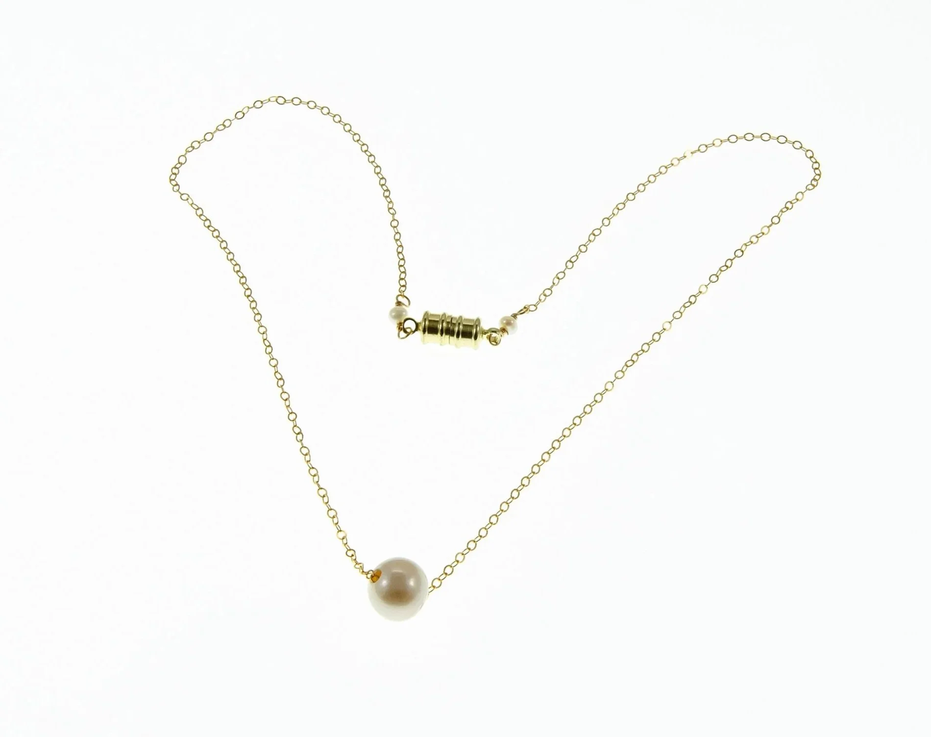 White Pearl on Golden Chain Necklace by Mila M Collections