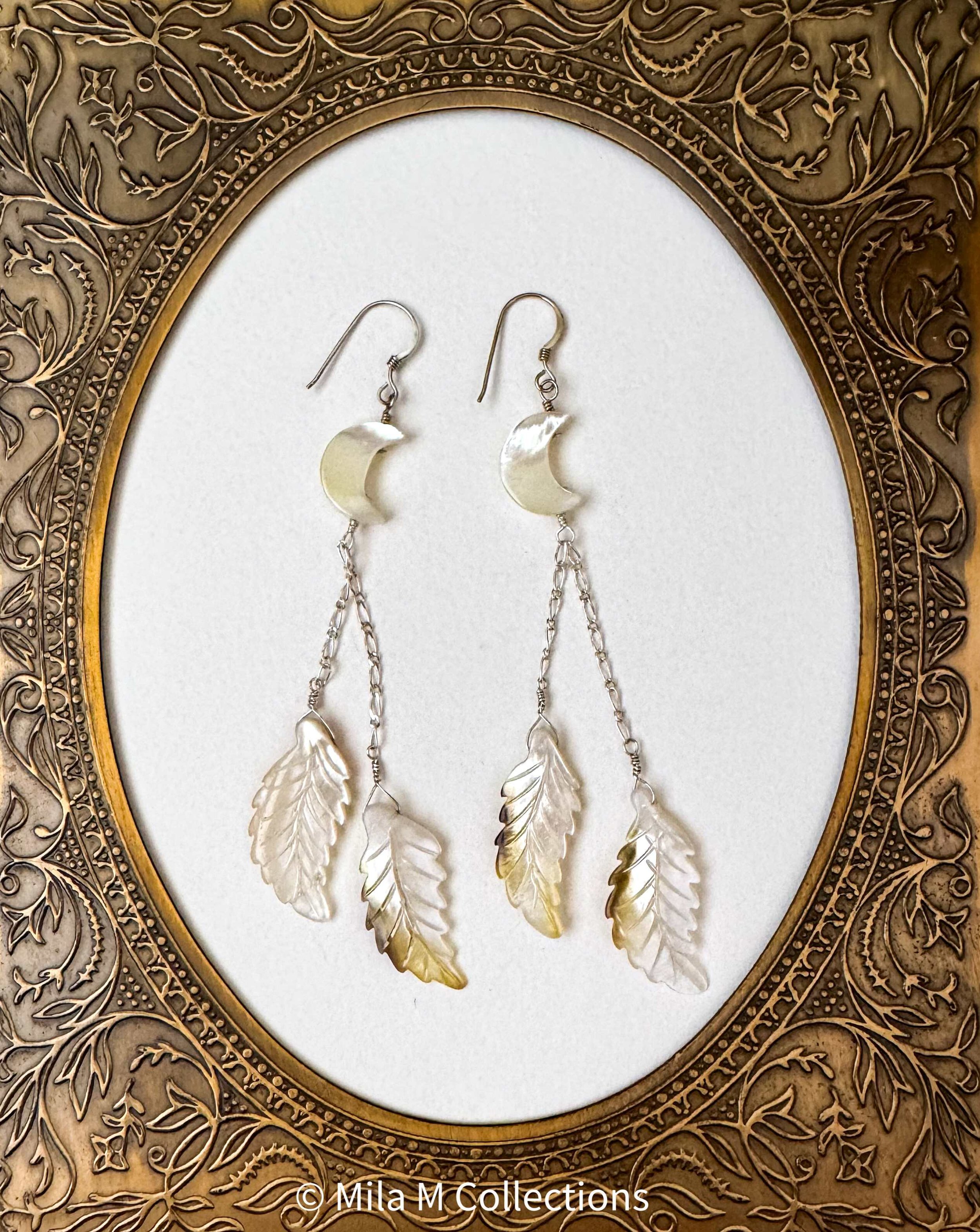 Mother-of-Pearl Leaves in Silver Earrings by Mila M Collections