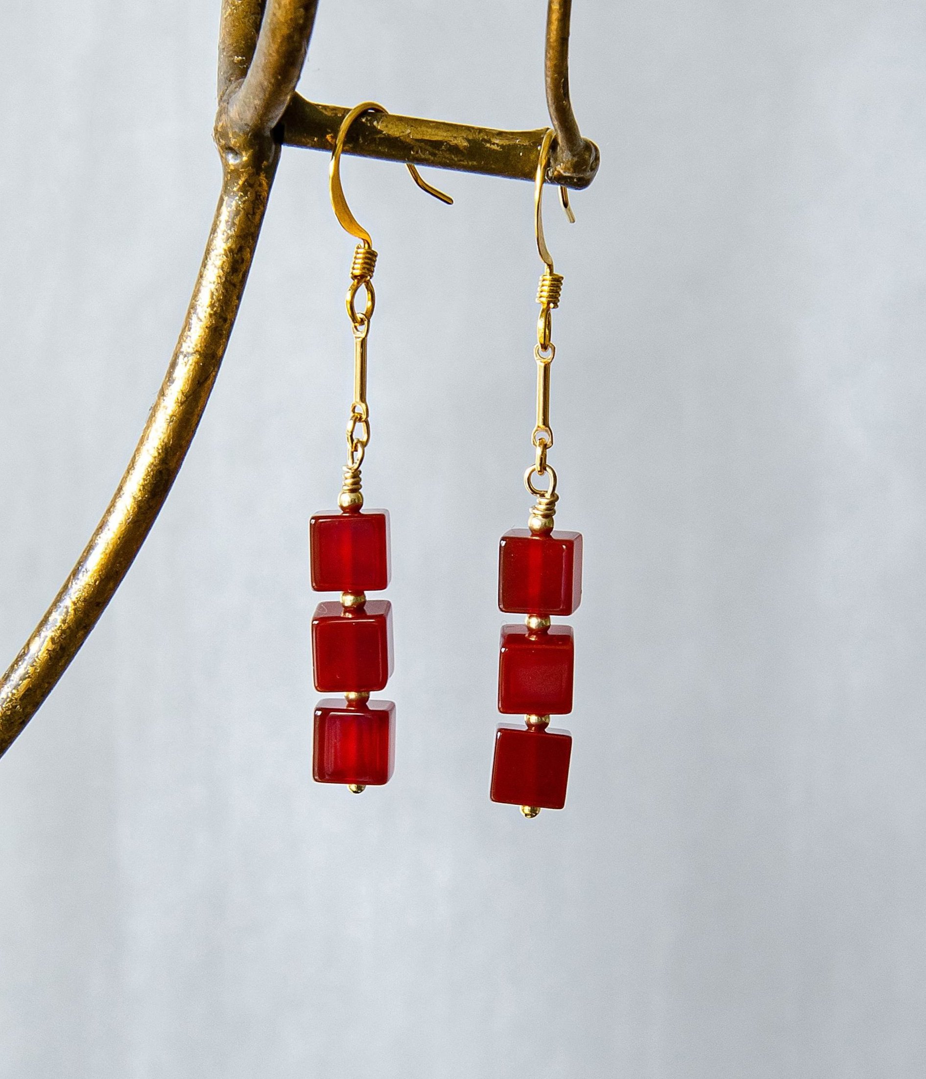 Carnelian Cube Earrings by Mila M Collections