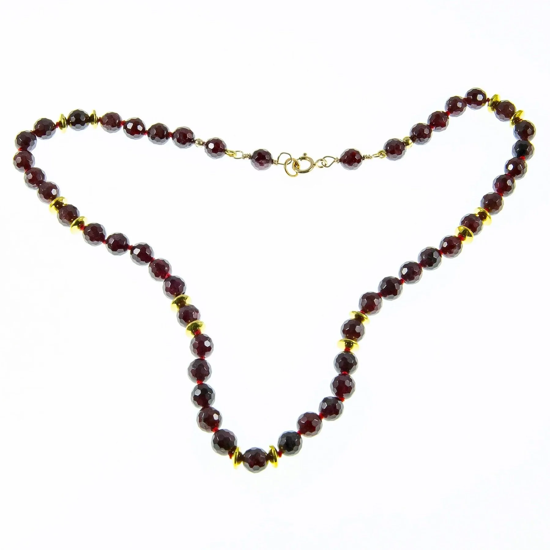 Garnet on Red Silk Necklace by Mila M Collections