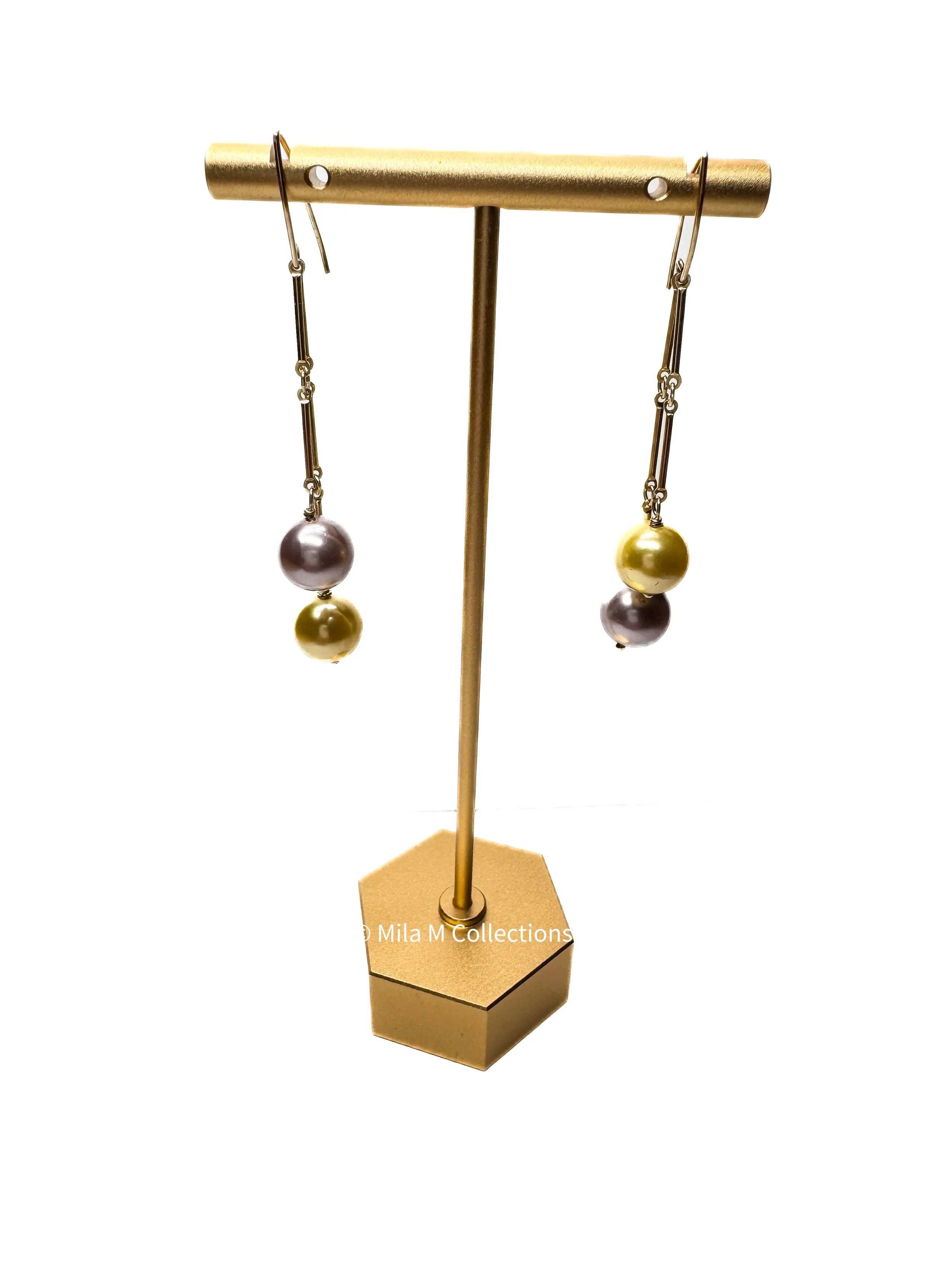 Yellow and Lavender Pearl Earrings by Mila M Collections.JPEG