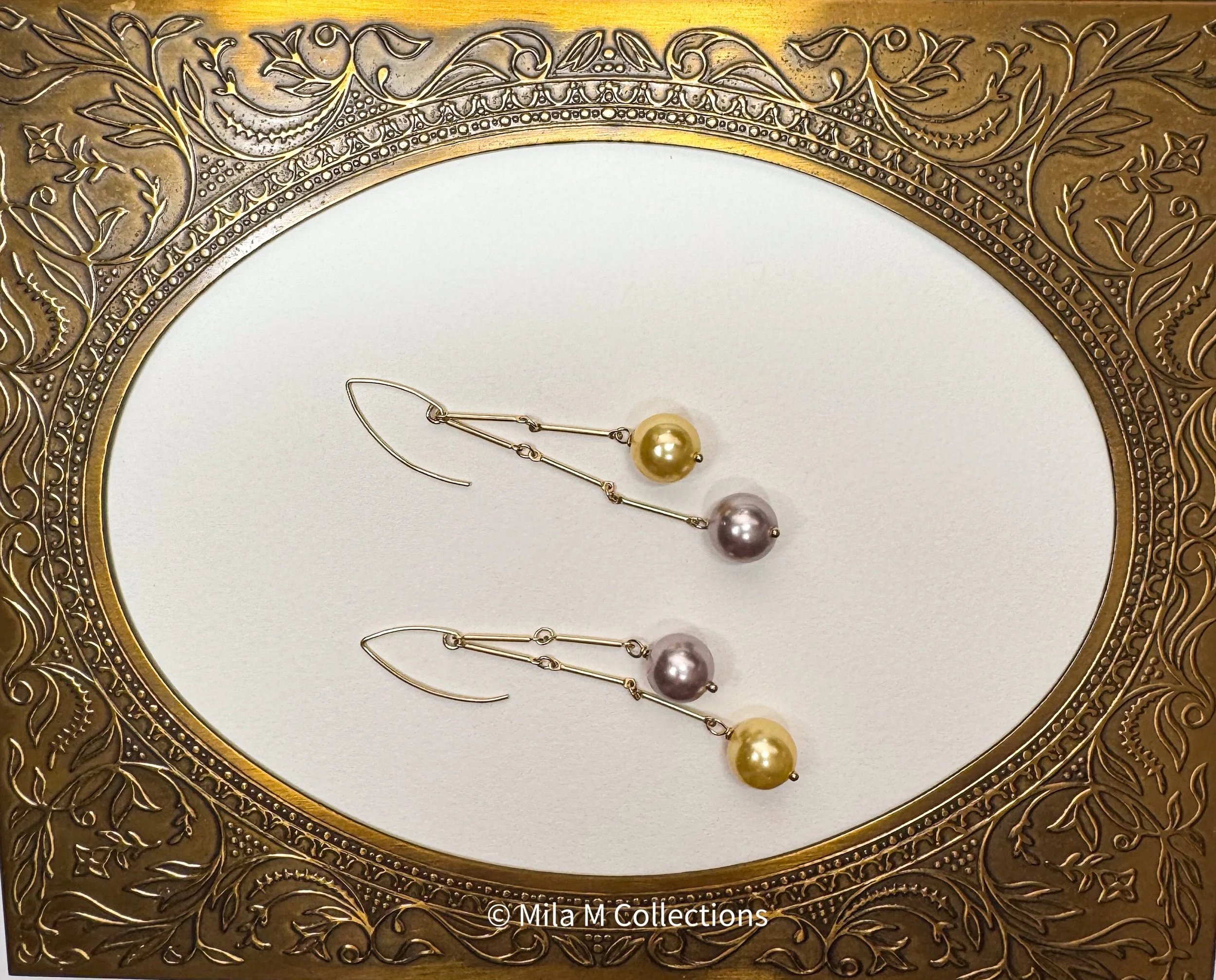 Yellow and Lavender Pearl Earrings by Mila M Collections.JPEG