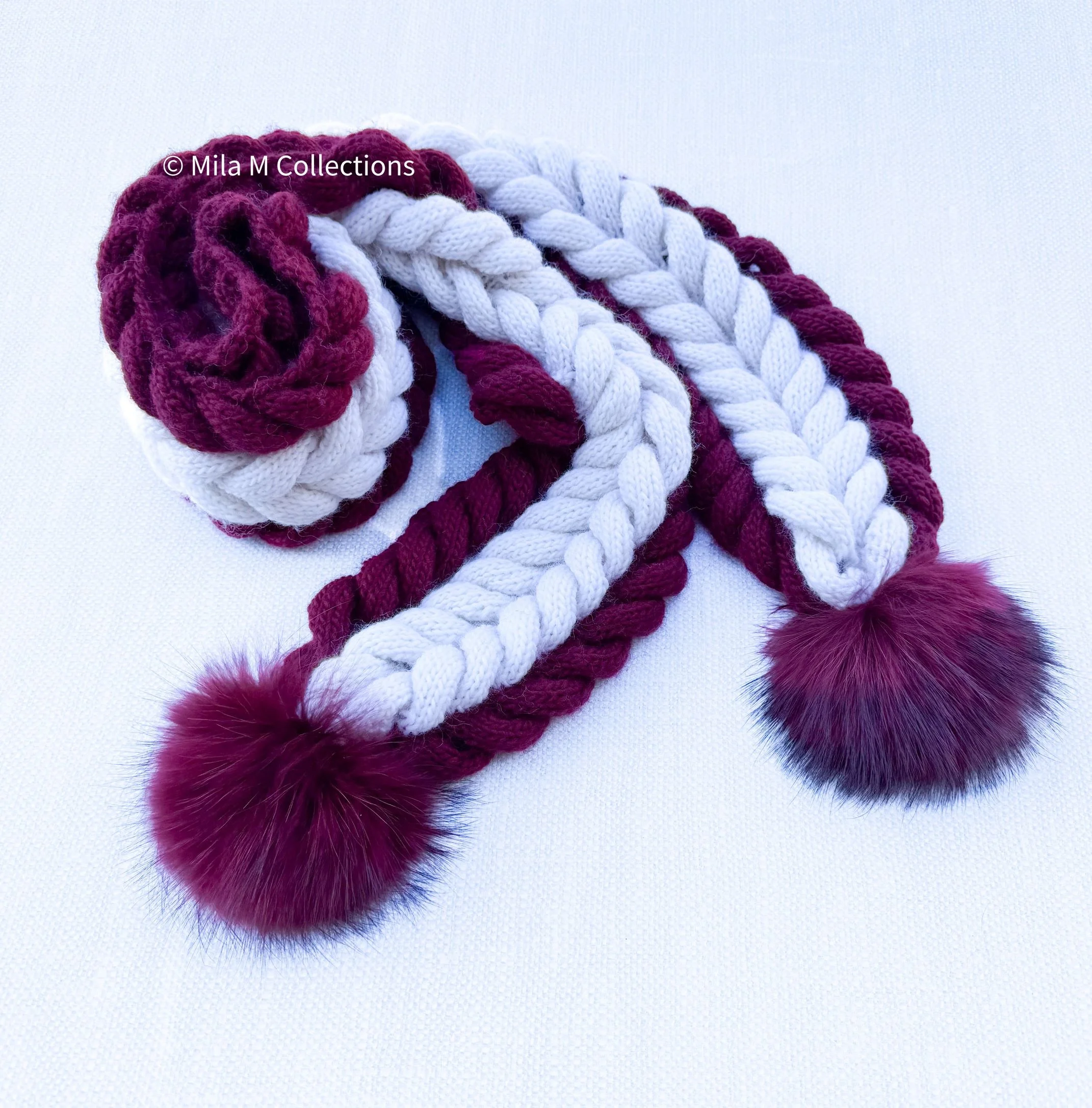 Burgundy and Cream Braids Knitted Scarf by Mila M Collections.jpg