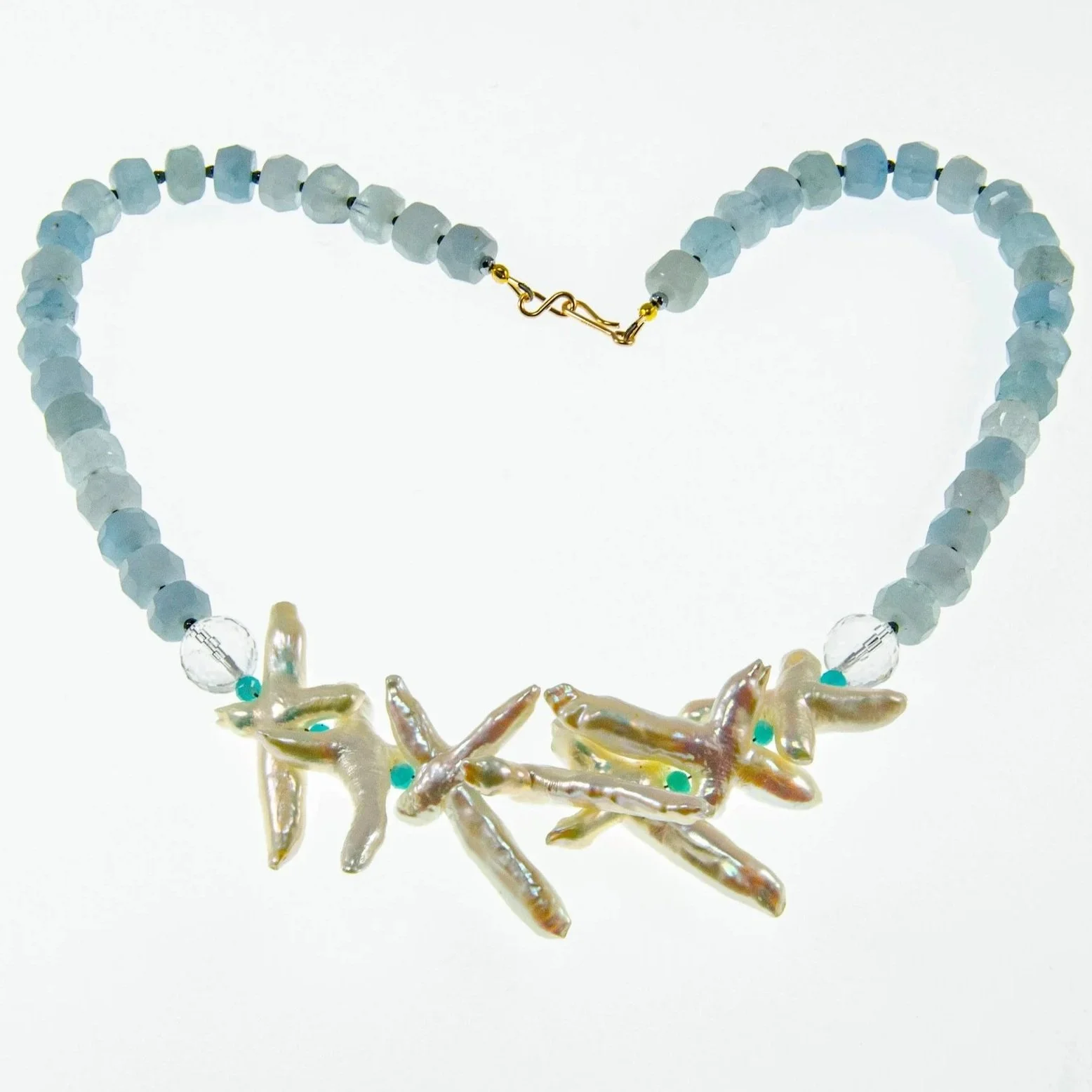 Aquamarine with Pearls Necklace by Mila M Collections
