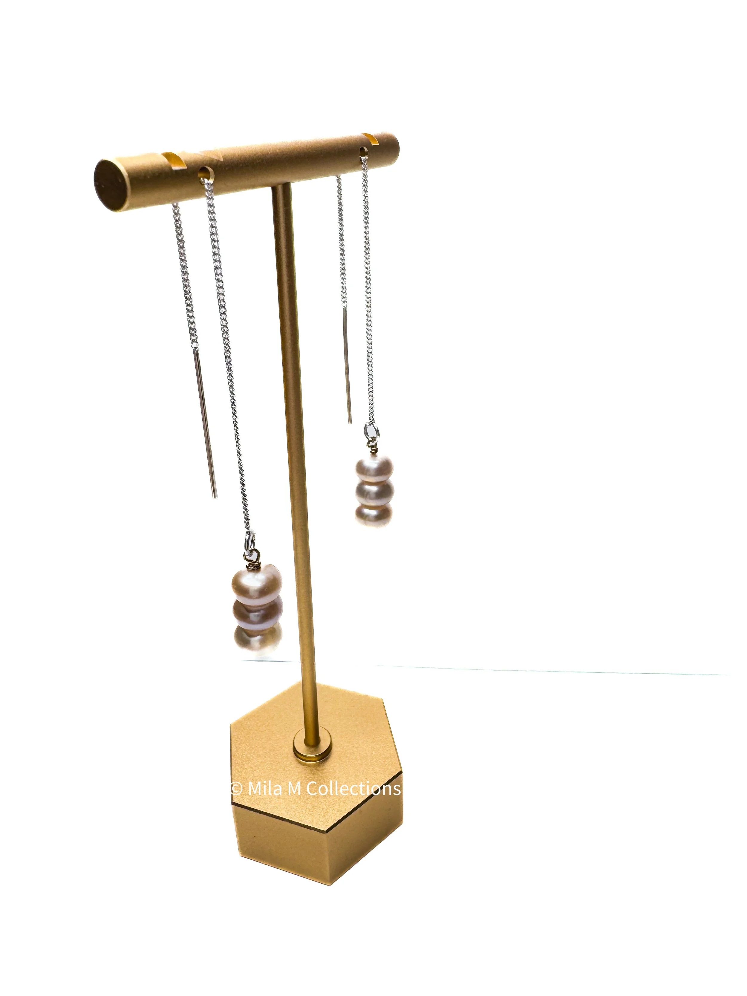 Silver Thread with Three Pearls Earrings by Mila M Collections.JPEG