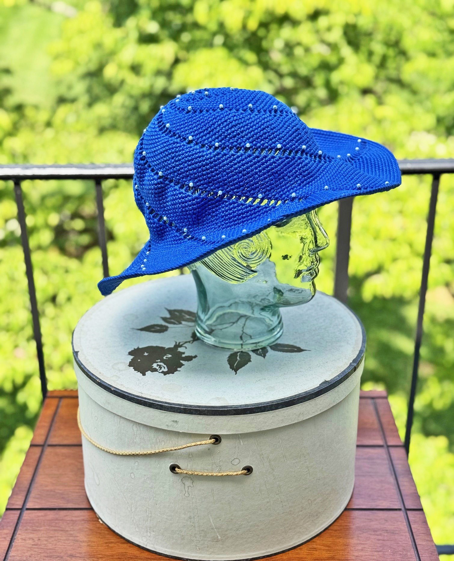 Blue Spiral Crochet Hat by Mila M Collections