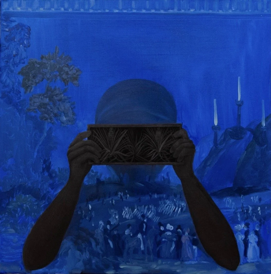 at this time of night there is no one place or the other and I see you clearly, 2024, oil on canvas, 18 x 18 in.
