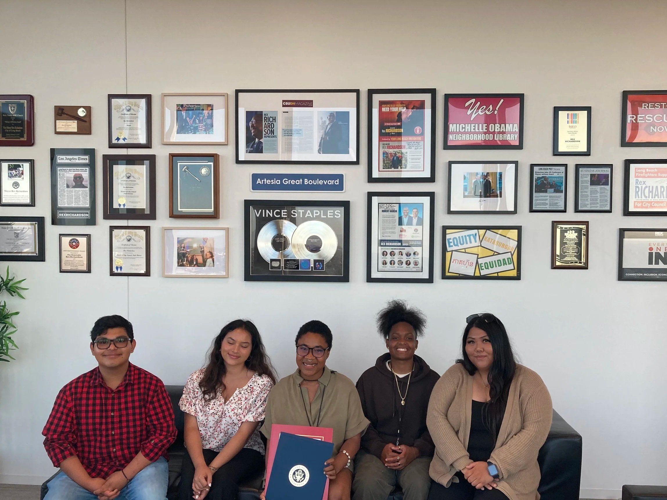 j. nyla's certificates of recognition from the California Legislature, California Senate, US Congress, and City of Long Beach Mayor's Office, 2023 for their commitment to local government systems change