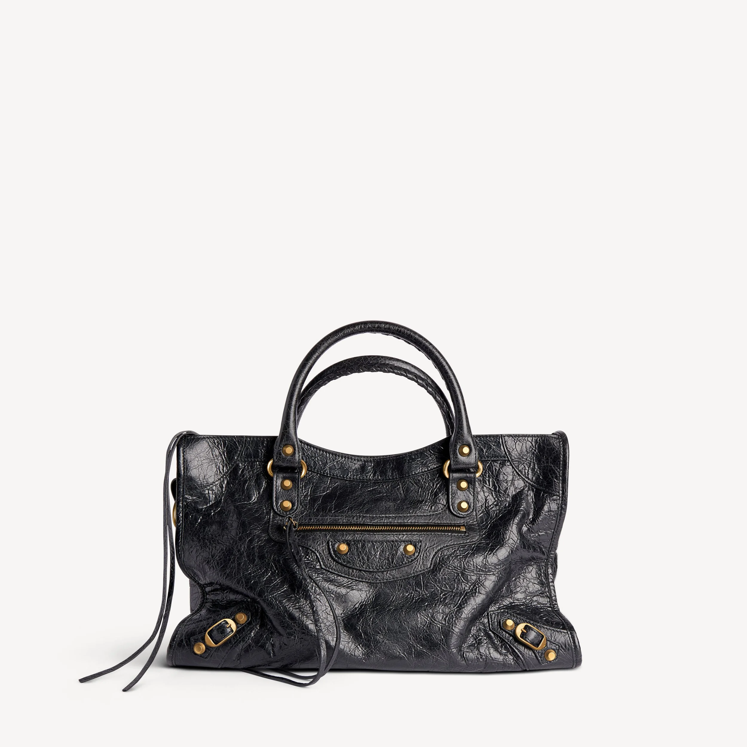 Balenciaga Le City Medium in Black Arena Lambskin, Aged-Gold Hardware