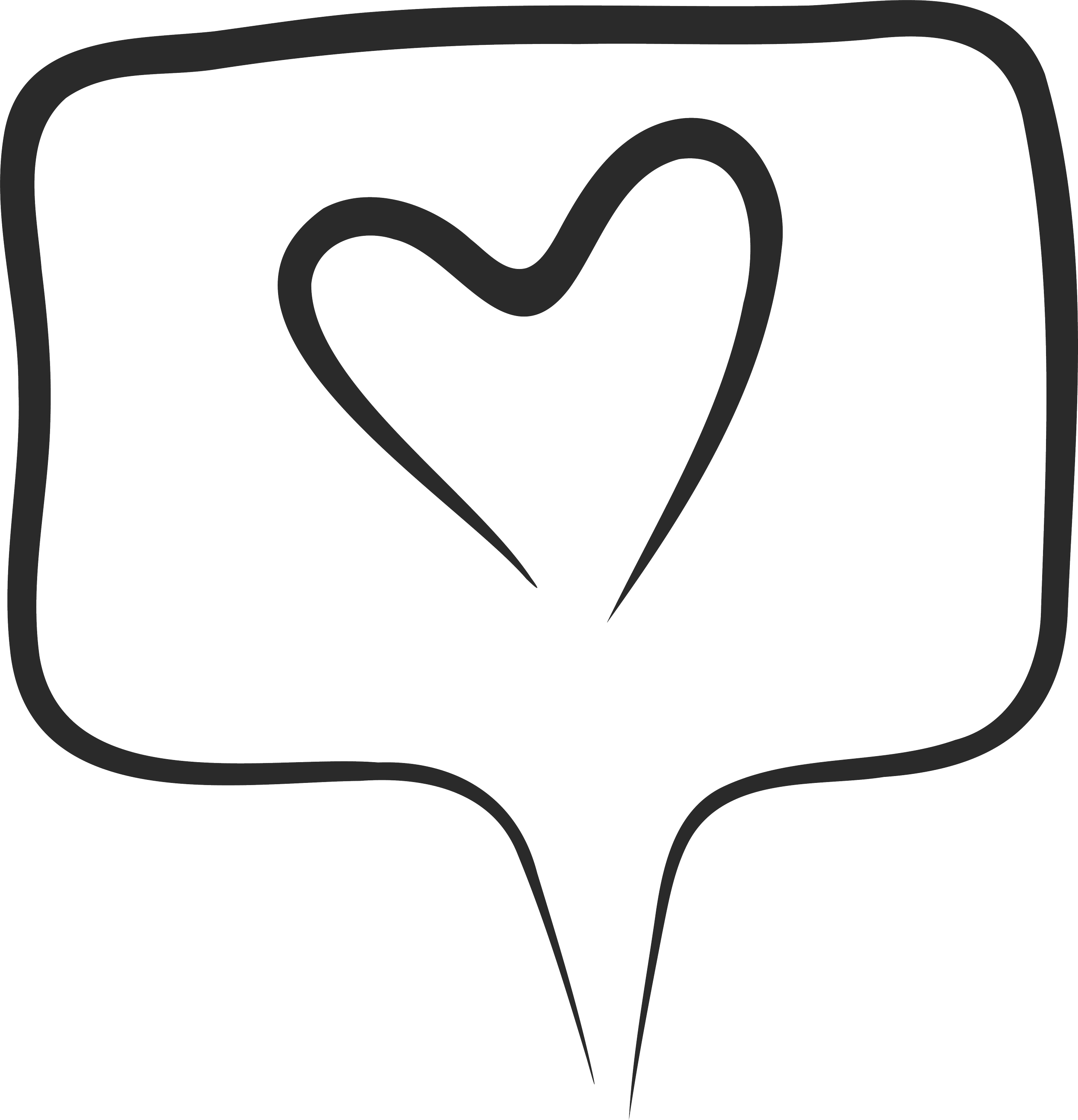 Black speech bubble with a gray outlined heart inside.