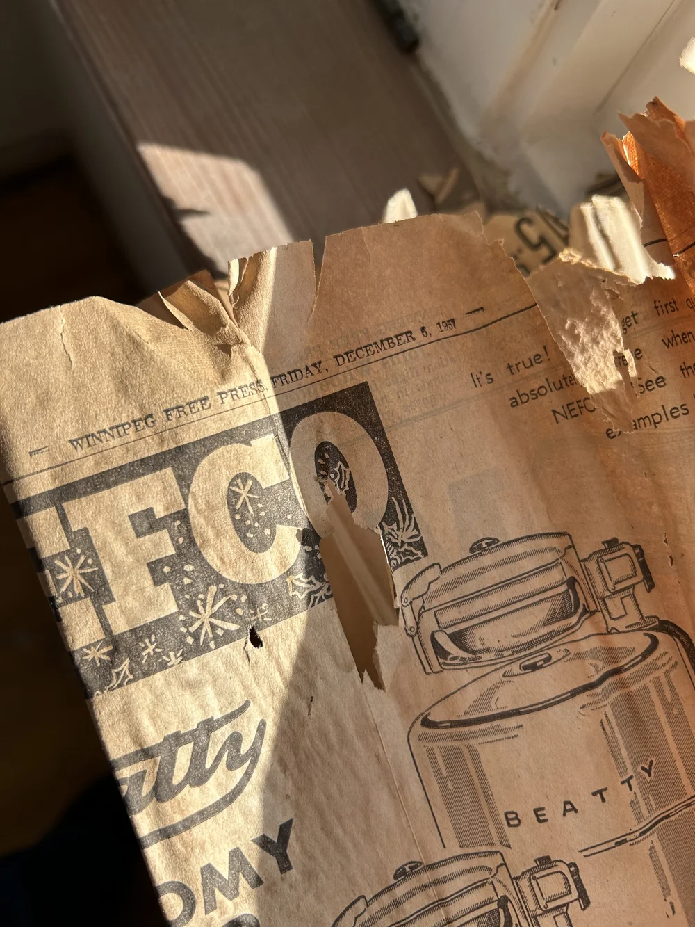 A newspaper from 1957 found in the walls