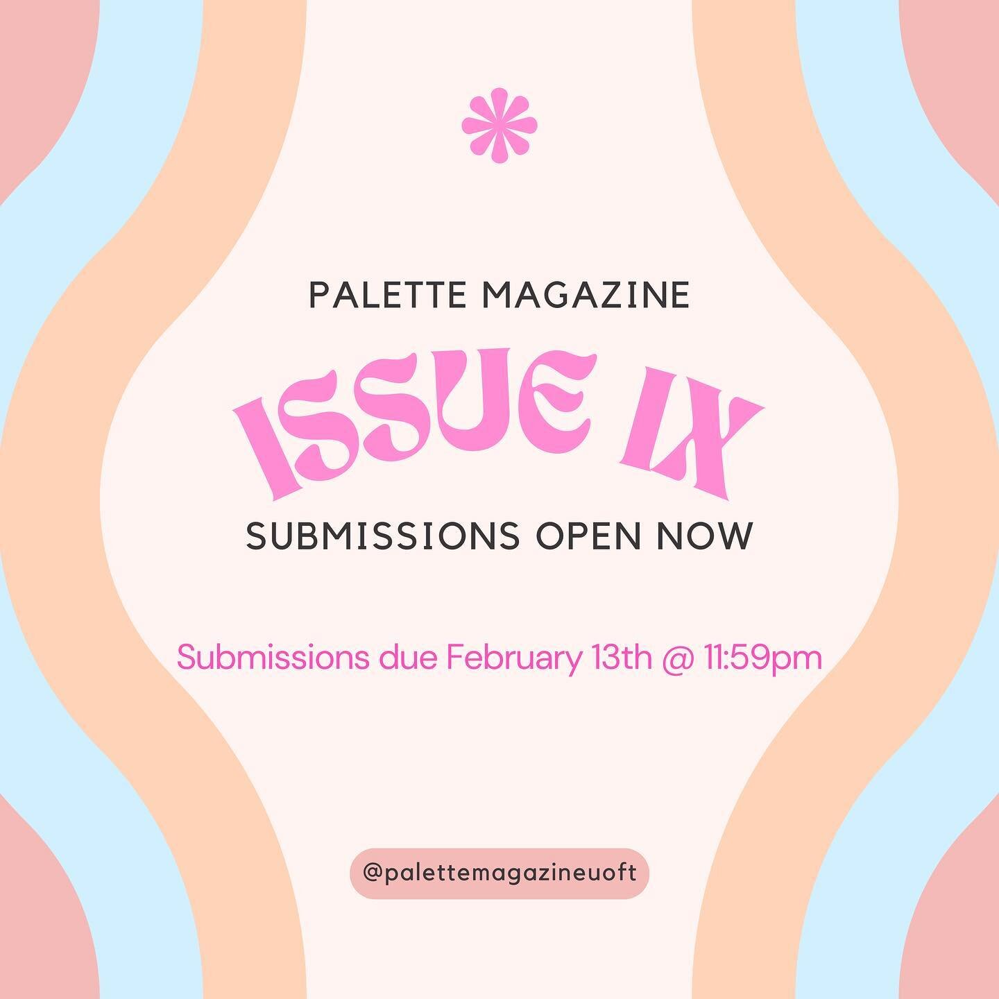 Submissions are now ✨OPEN✨ for Issue IX of Palette, UofT Medicine&rsquo;s arts and culture magazine! 

We&rsquo;re looking to highlight the INCREDIBLE artistic talent in the UofT Med community - from creative writing, to dance, photography, visual ar