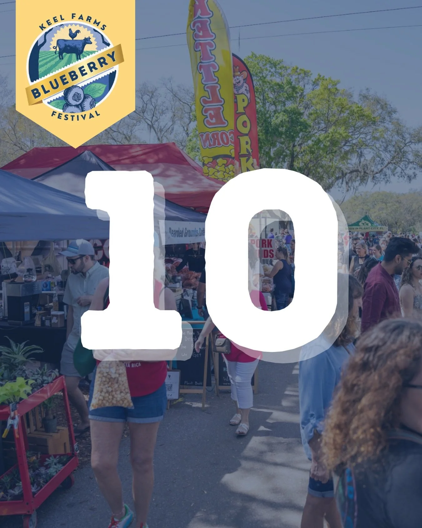 10 DAYS UNTIL BLUEBERRY FESTIVAL 🫐🛍️

Kick off the countdown with flavor &amp; fun. Explore local vendors and food trucks all festival long!

🗓️ Every weekend in April | 10AM&ndash;3PM (Closed Easter Sunday)
🅿️Free admission | $10 parking

#Blueb