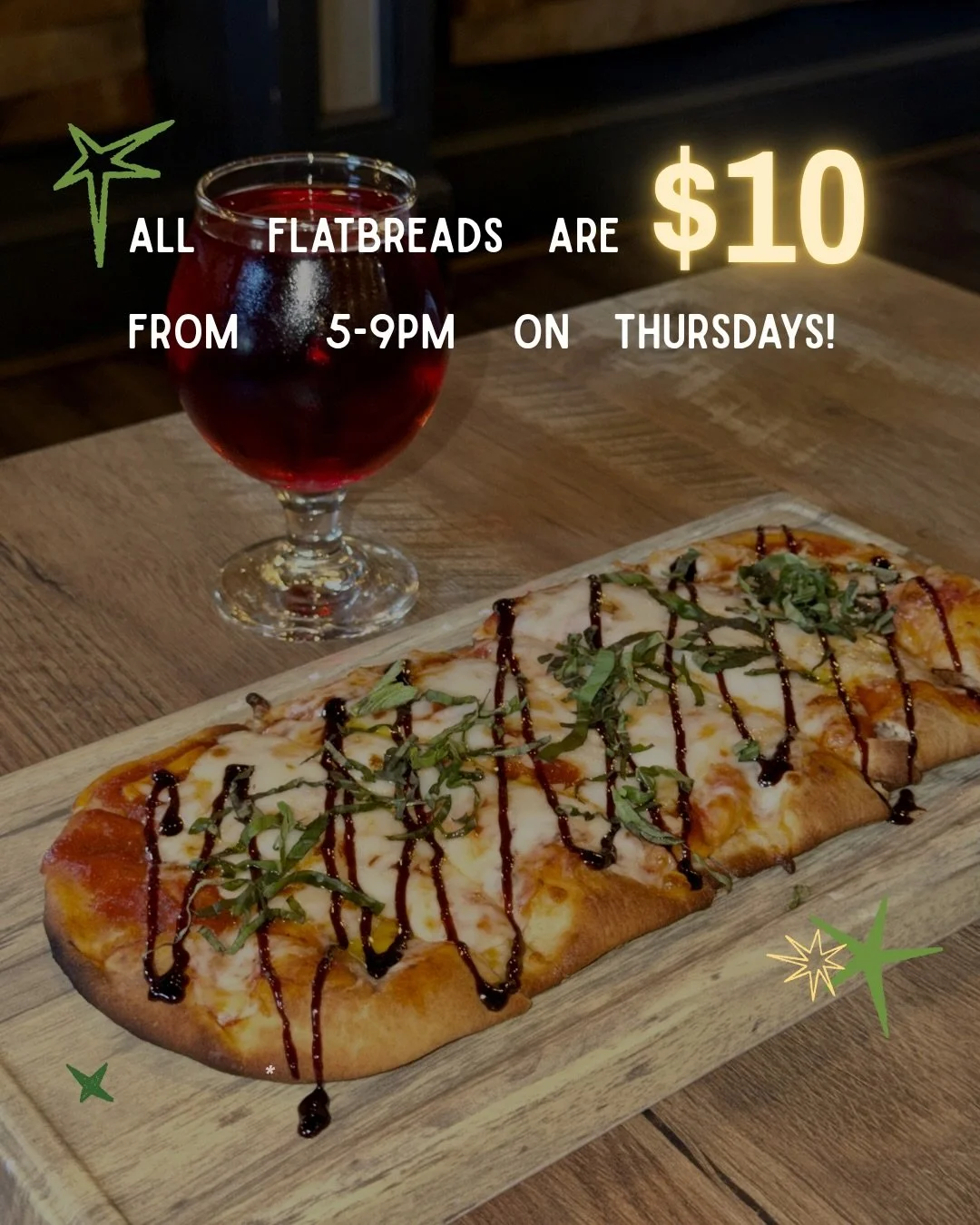 Kick up your boots and grab a bite 🤠
Join us this Thursday for&nbsp;Line Dancing from 5&ndash;9 PM&nbsp;and enjoy our&nbsp;$10 Flatbread Special&nbsp;all night long!
It&rsquo;s great music, super tasty bites, and all the good vibes. Meet you on the 