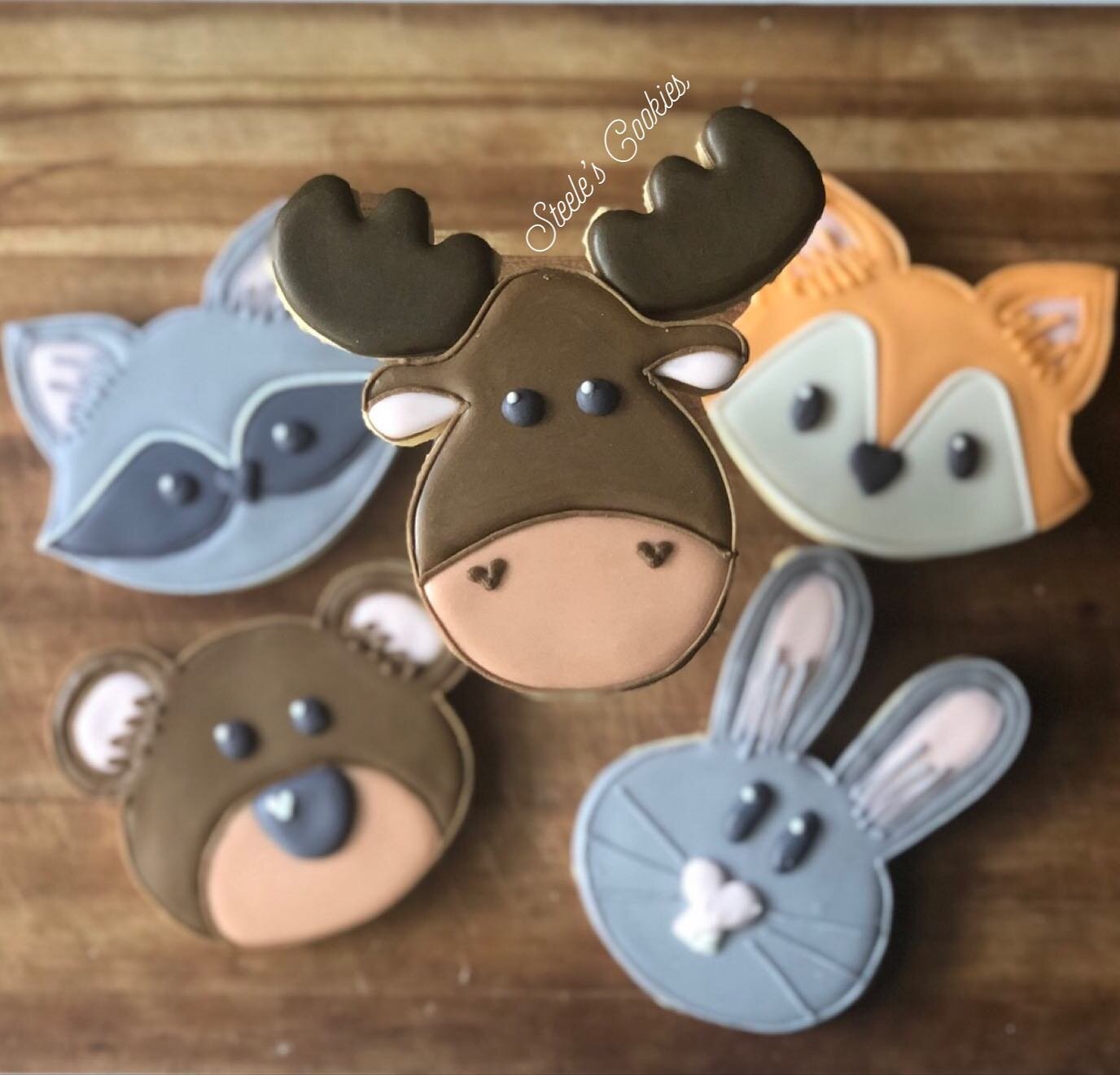 Another woodland set and a new woodland friend added to the mix. The moose may be my new favorite, what&rsquo;s yours? 
.
#woodlandcreatures #woodlandfriends #babyshowercookies #cookiesofinstagram