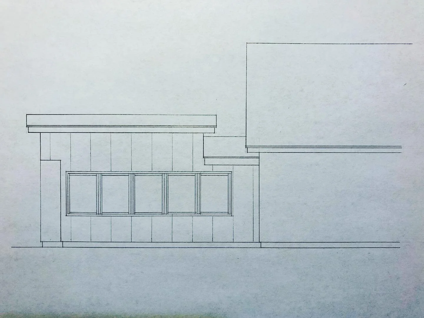 Hand drawn schematic elevation for bedroom addition with gallery.