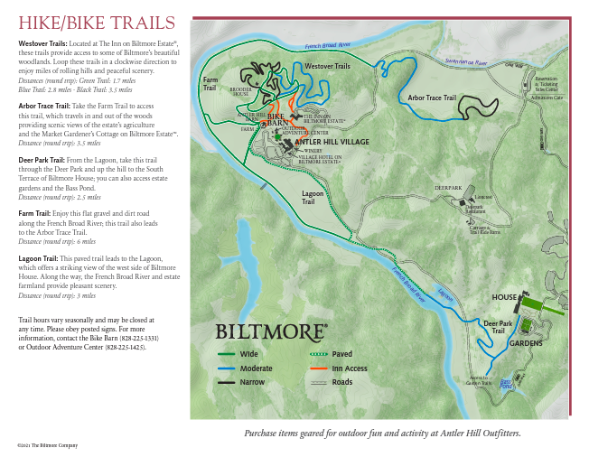 Biltmore Estate Trail Map for hiking