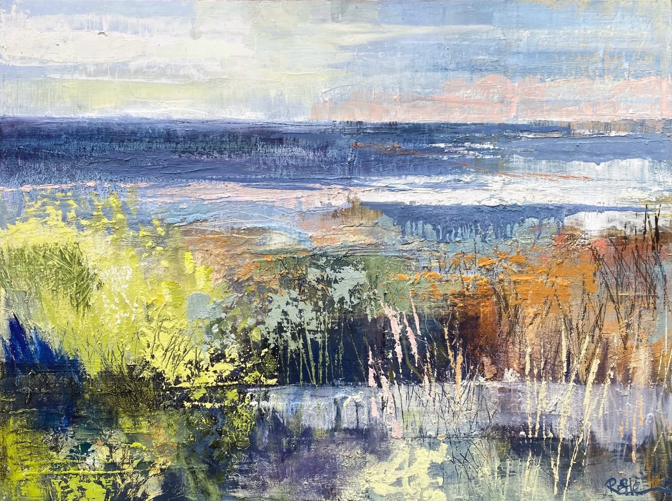 Pause for a Moment, oil, collage and graphite on board, 48.5x63.5cm, framed, SOLD