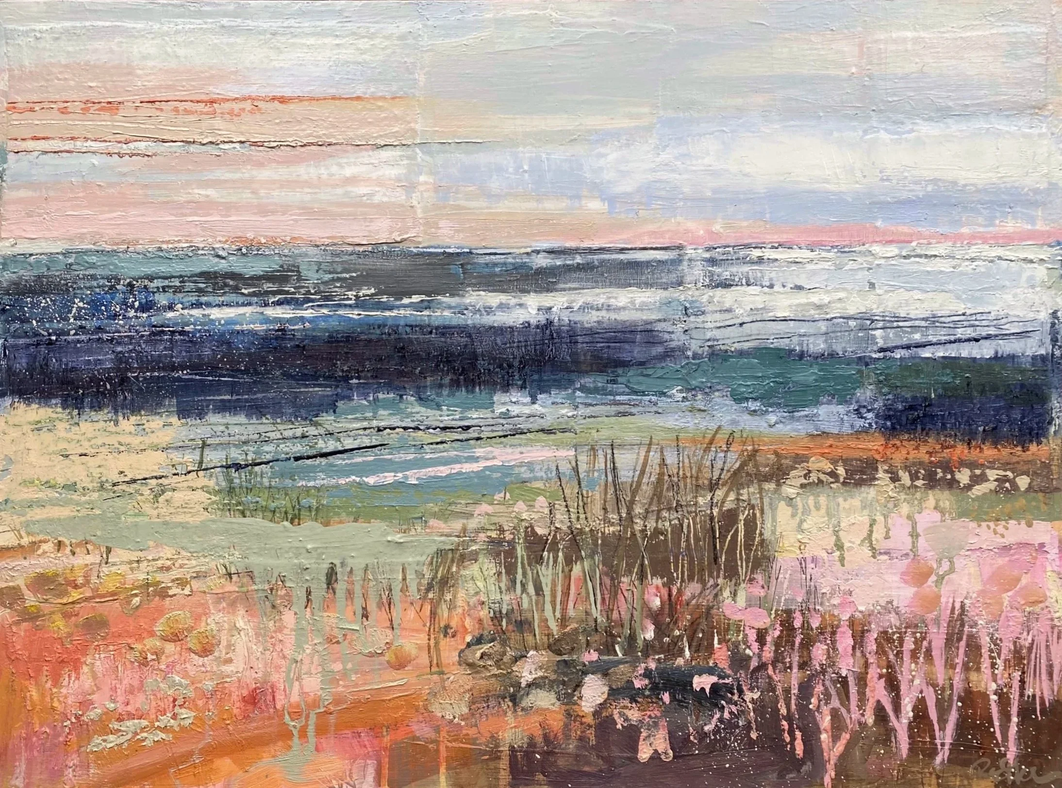 Morning Promise, oil, collage and graphite on board, 48.5x63.5cm, framed, SOLD