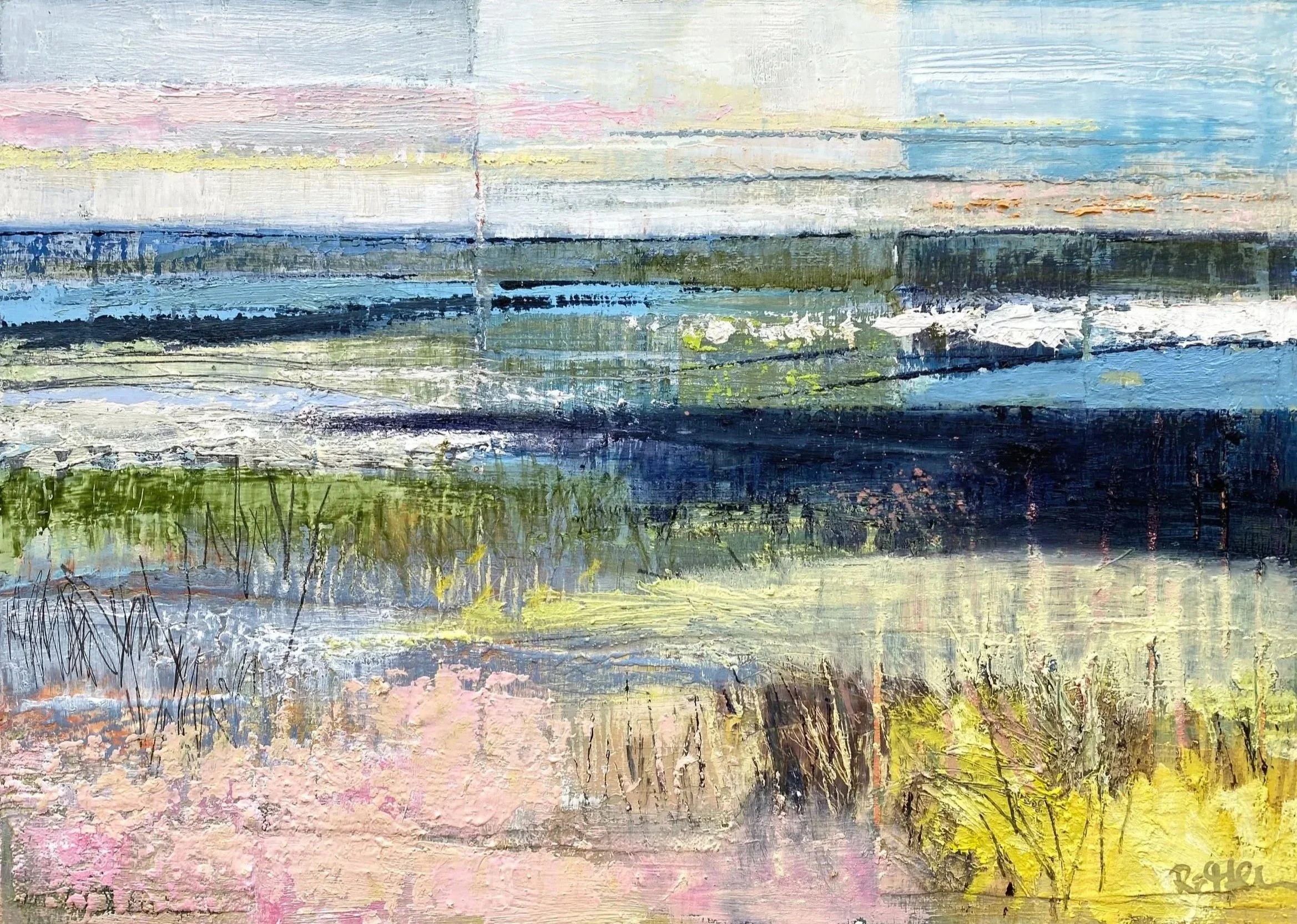 Coastal Fragments, oil and collage on board, 37 x 50cm (framed), SOLD