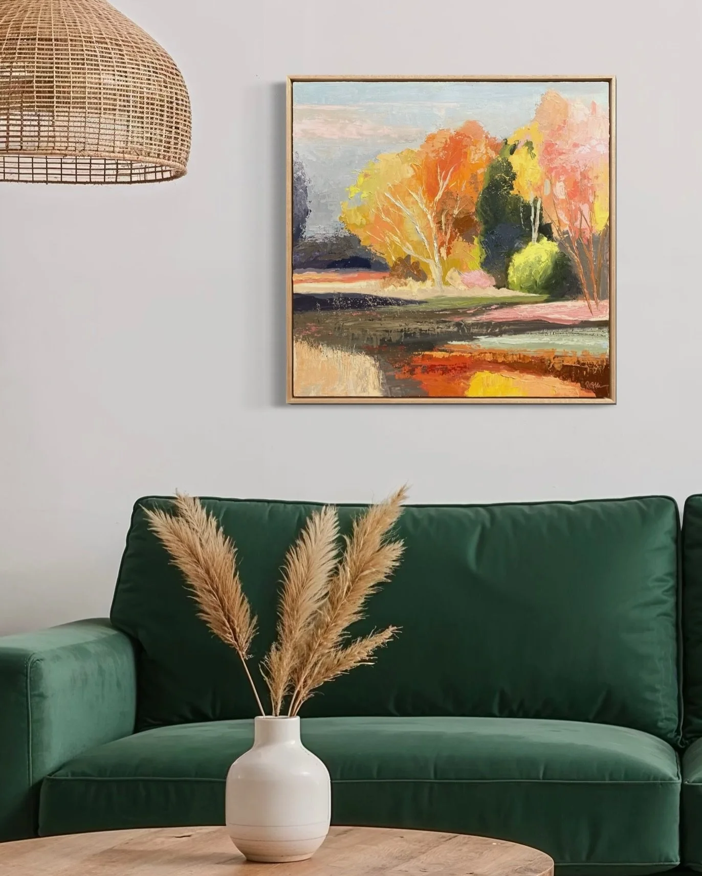 &lsquo;The Trees Glow Pink and Gold&rsquo;
62.5 x 62.5 cm
Oil on board 

Quite a bold work for me but I really loved working with these intense colours and really paring down the details. I learnt a lot in an online course I did with American artist 