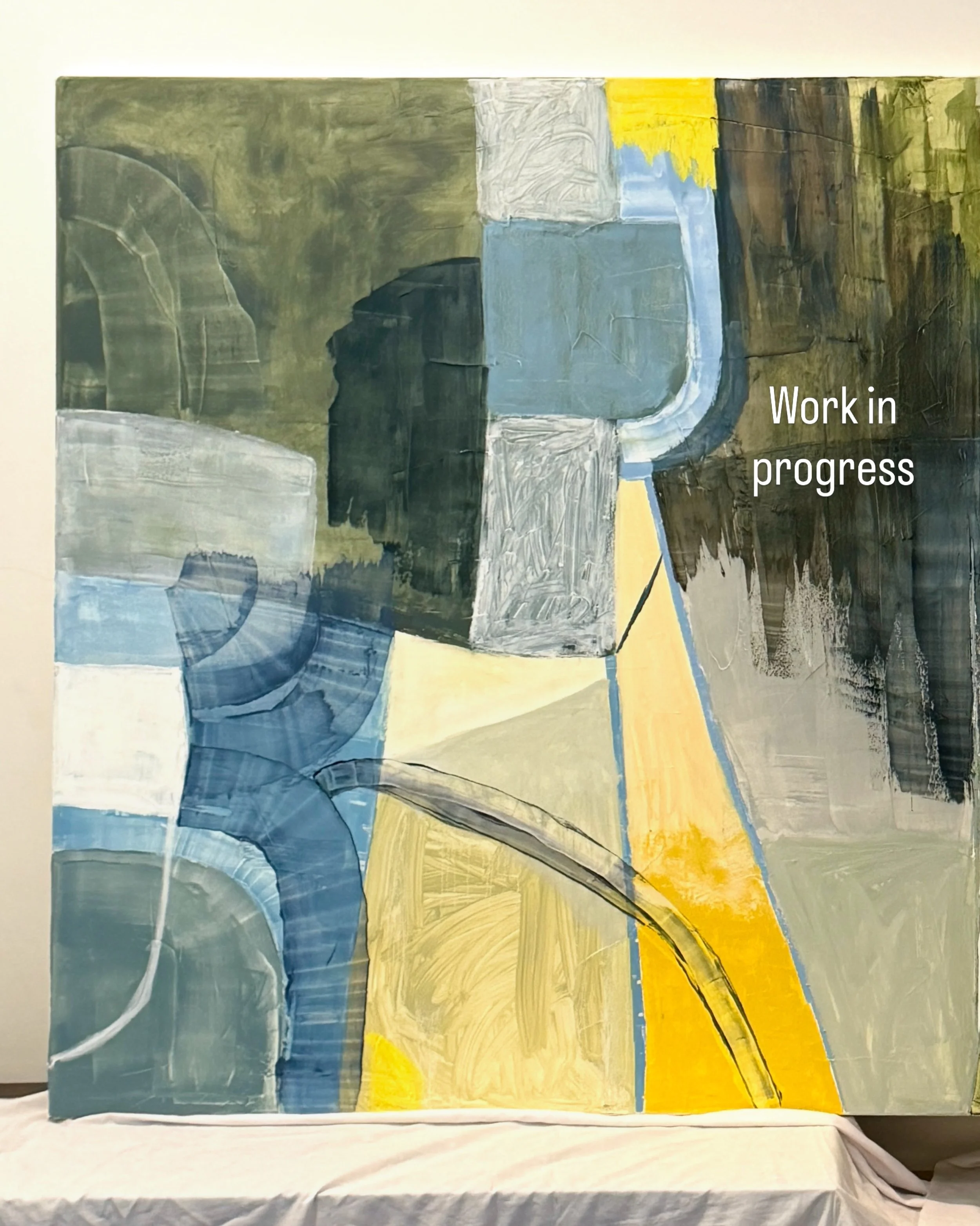 This is a BIG canvas - I don&rsquo;t know where it&rsquo;s going but I trust it will guide me in the right direction. I&rsquo;ll be away for a few weeks so when I come back it might have a story for me. For now it&rsquo;s literally a case of one mark