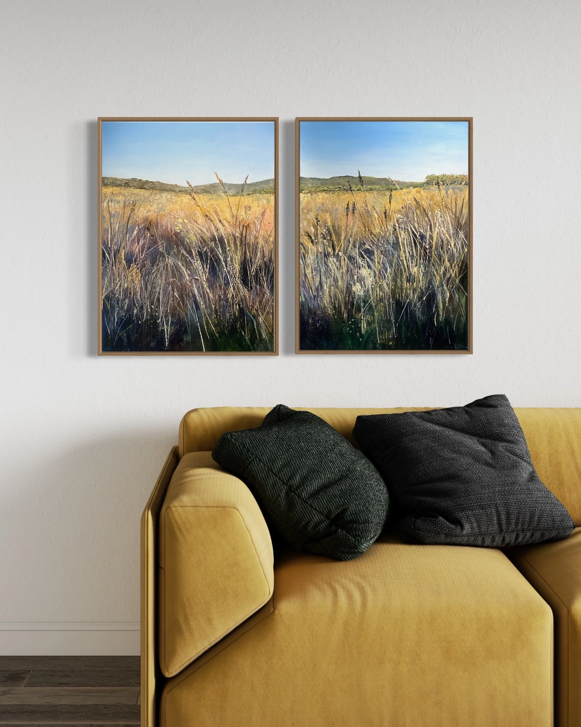 Afternoon Light on Queen's Pinch Road (diptych), 80 x 60cm ea