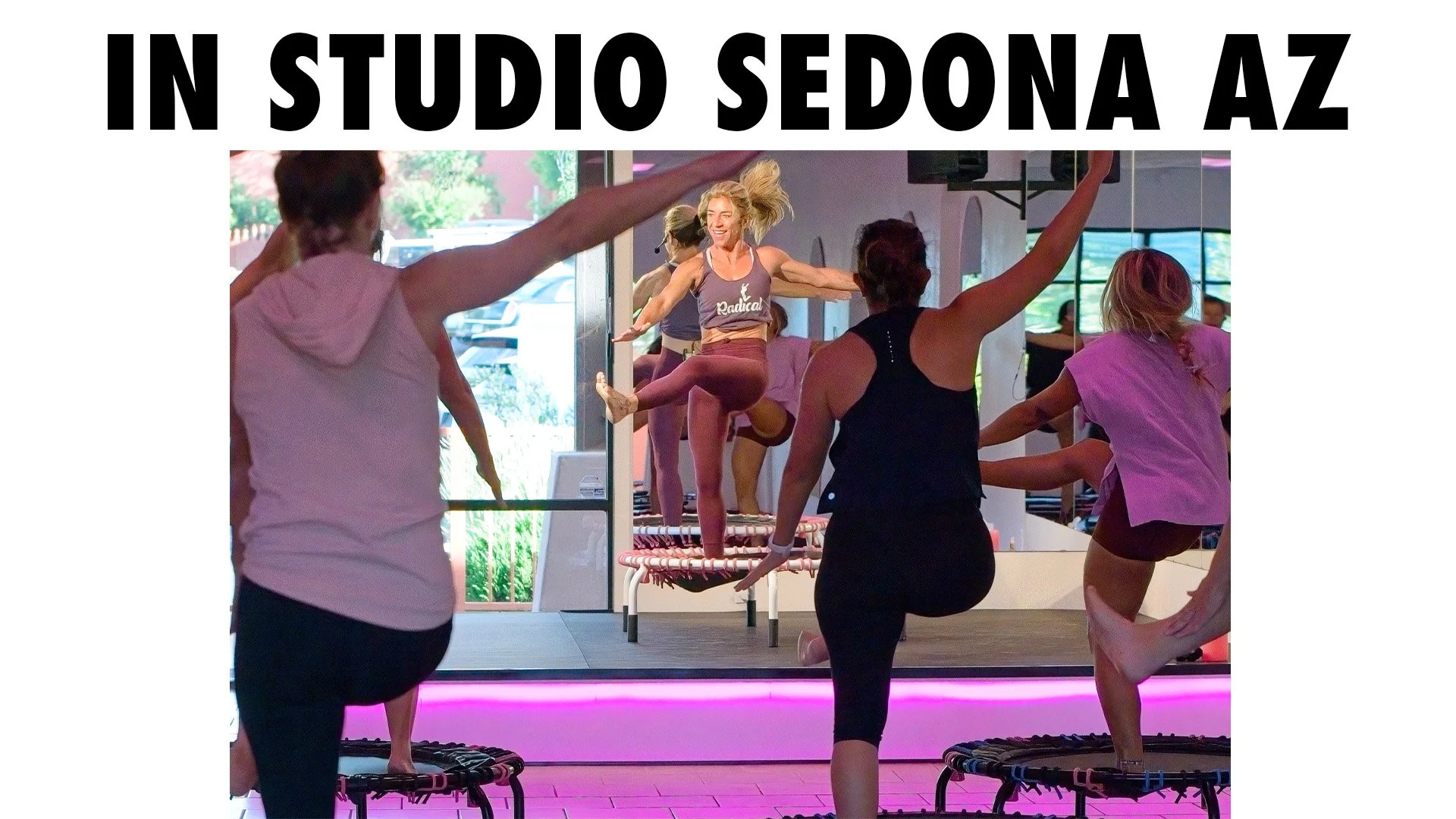 Women in Sedona bouncing on a rebounder working out