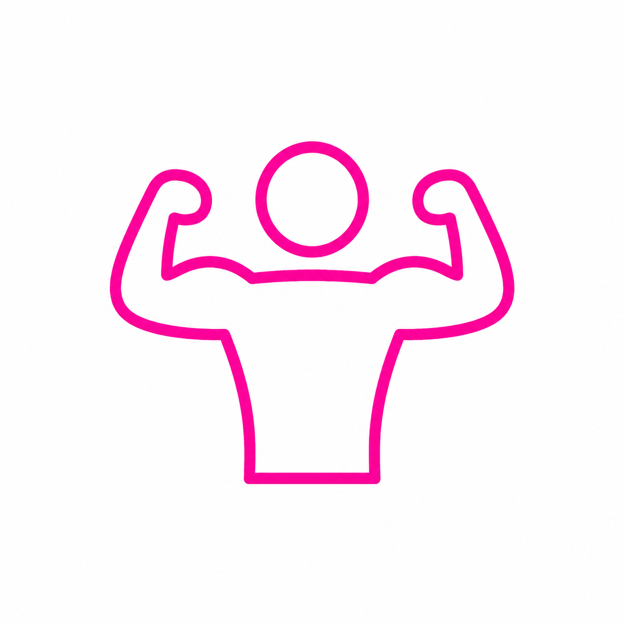 Neon pink outline of a person flexing arm muscles, symbolizing strength