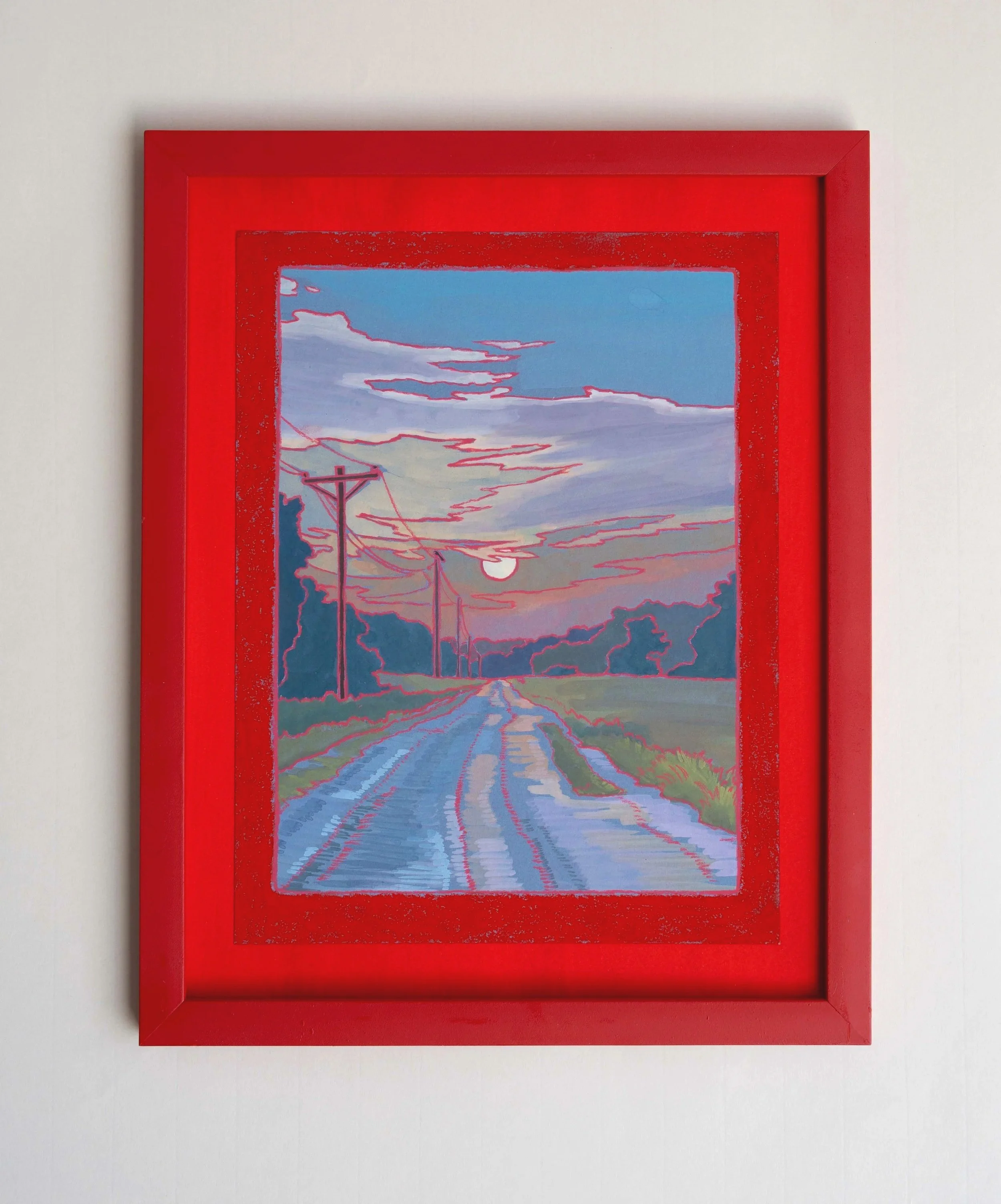 Red Morning Road, gouache and pastel on toned paper, 2026