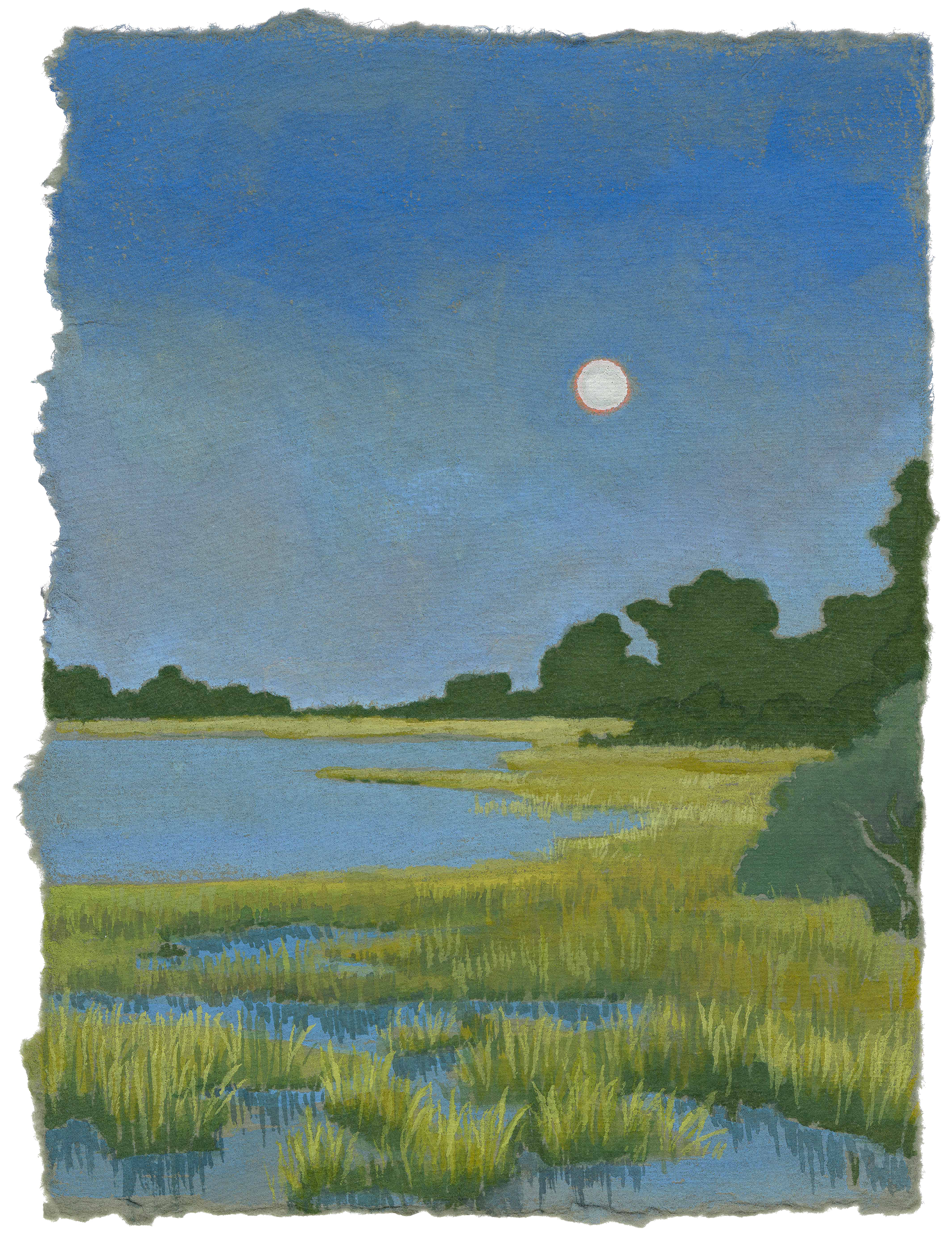 Harvest Moon Marsh, gouache on paper, 2025