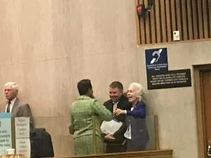 Director of Public Health, Dr. Barbara Ferrer, laughing during performer testimonies at 8/22/17 Board of Supervisors