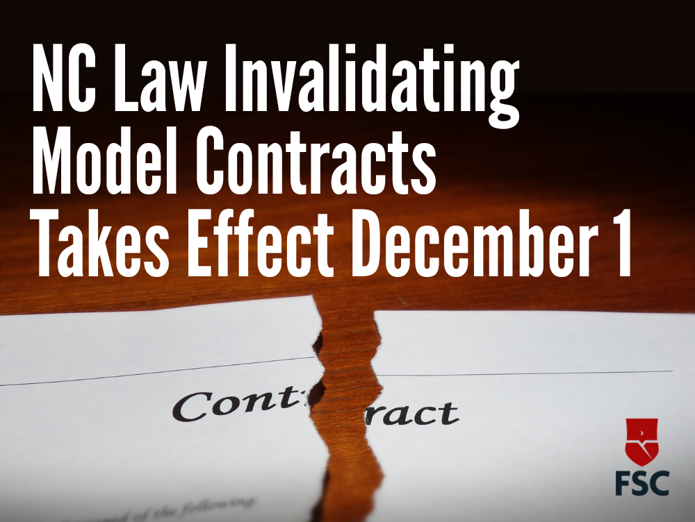 NC Law Invalidating Model Contracts Takes Effect December 1