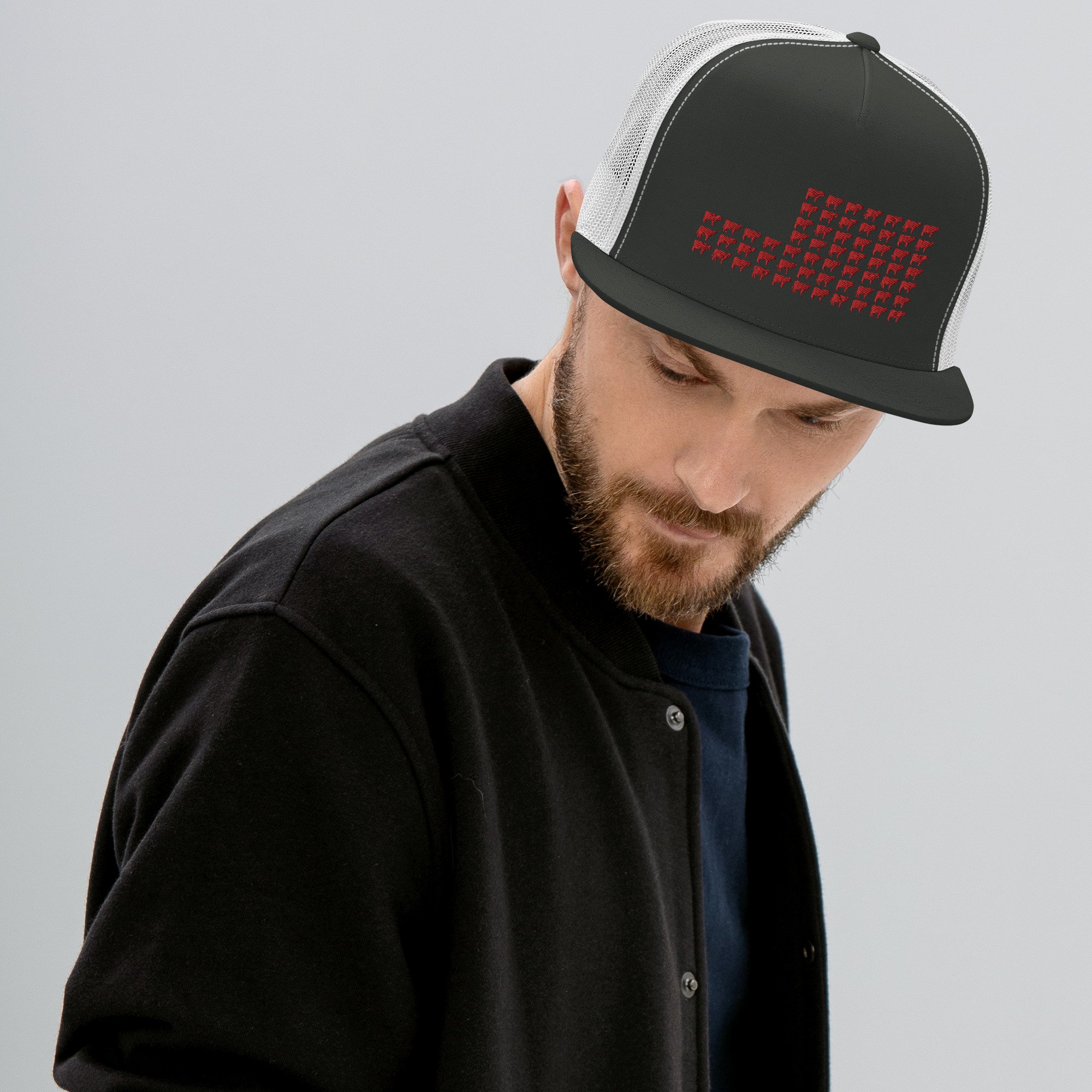 5-panel-trucker-cap-charcoal-white-front-6334a5320270d.jpg