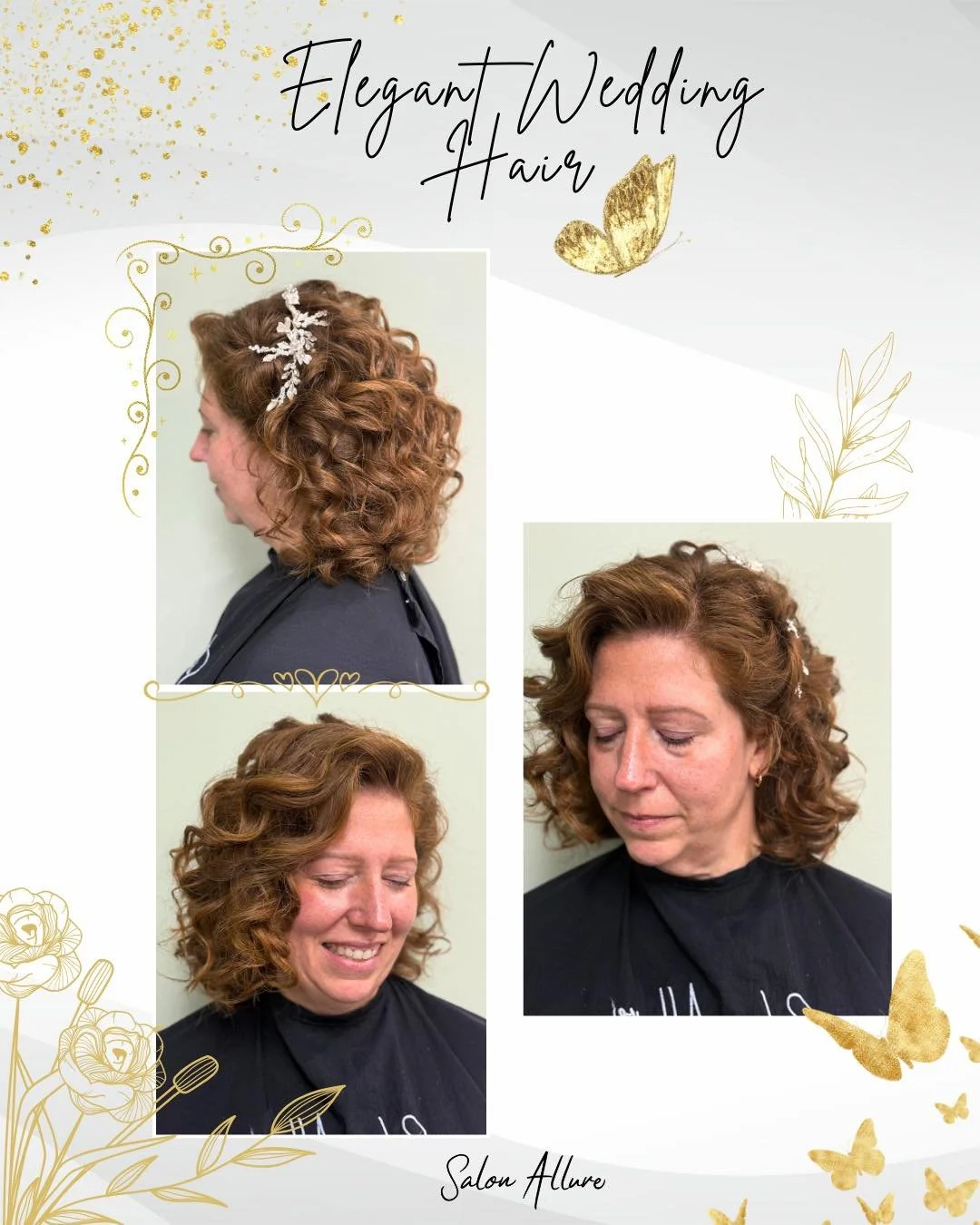 💫✨ 𝒲𝑒𝒹𝒹𝒾𝓃𝑔 𝒹𝒶𝓎 𝑔𝓁𝑜𝓌 ✨💫
Curls, sparkle, & pure happiness 🌸💍 Stylist Laura worked her magic to create this dreamy bridal look — soft, romantic, and totally unforgettable 🕊️
Whether you’re walking down the aisle, heade