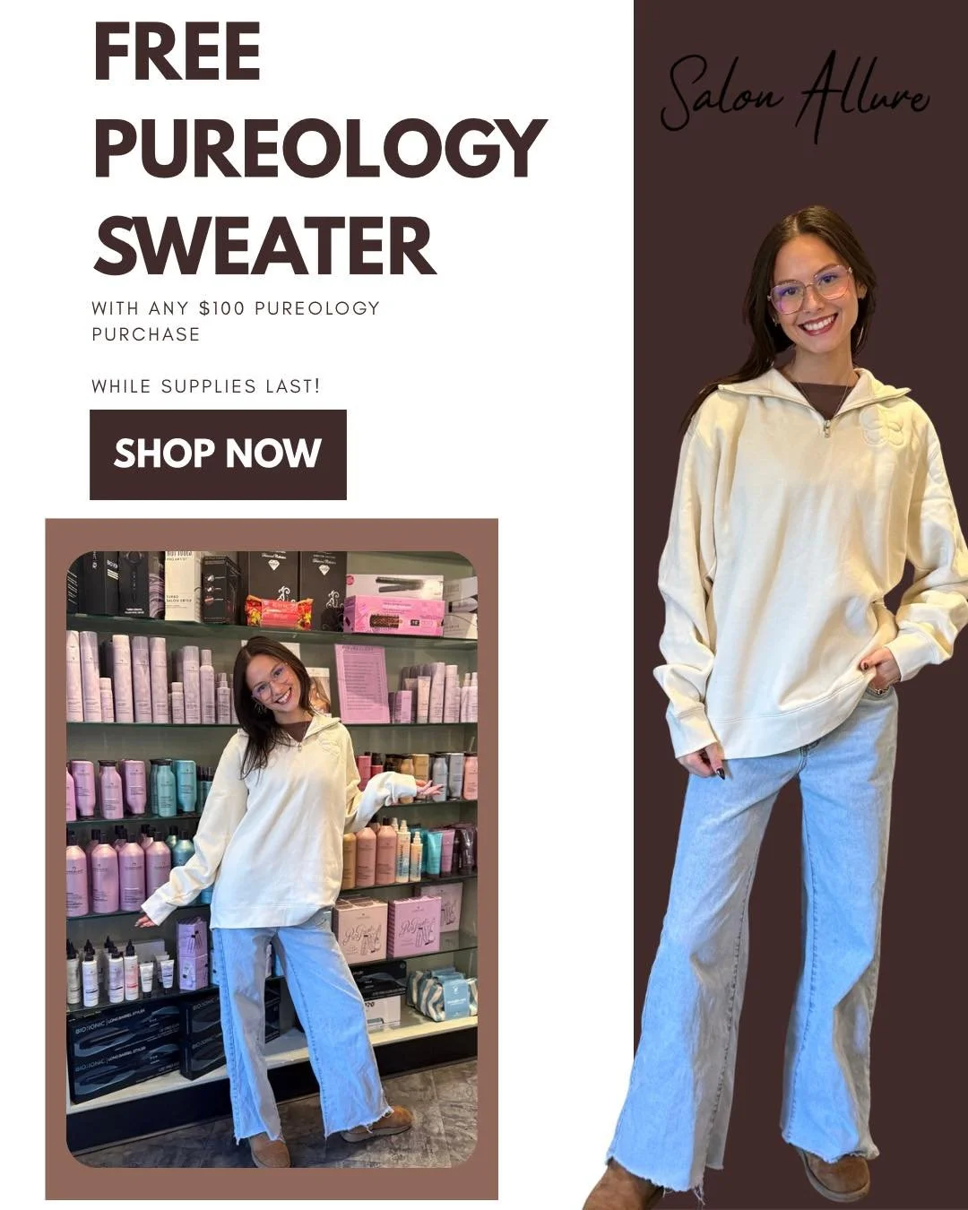 Cozy season just got even better&hellip; 🤍✨
For a limited time, get a FREE Pureology zip-up sweater with any $100+ Pureology purchase.
It&rsquo;s soft, embroidered, and seriously cute &mdash; basically your new everyday comfy.
We only have a small b