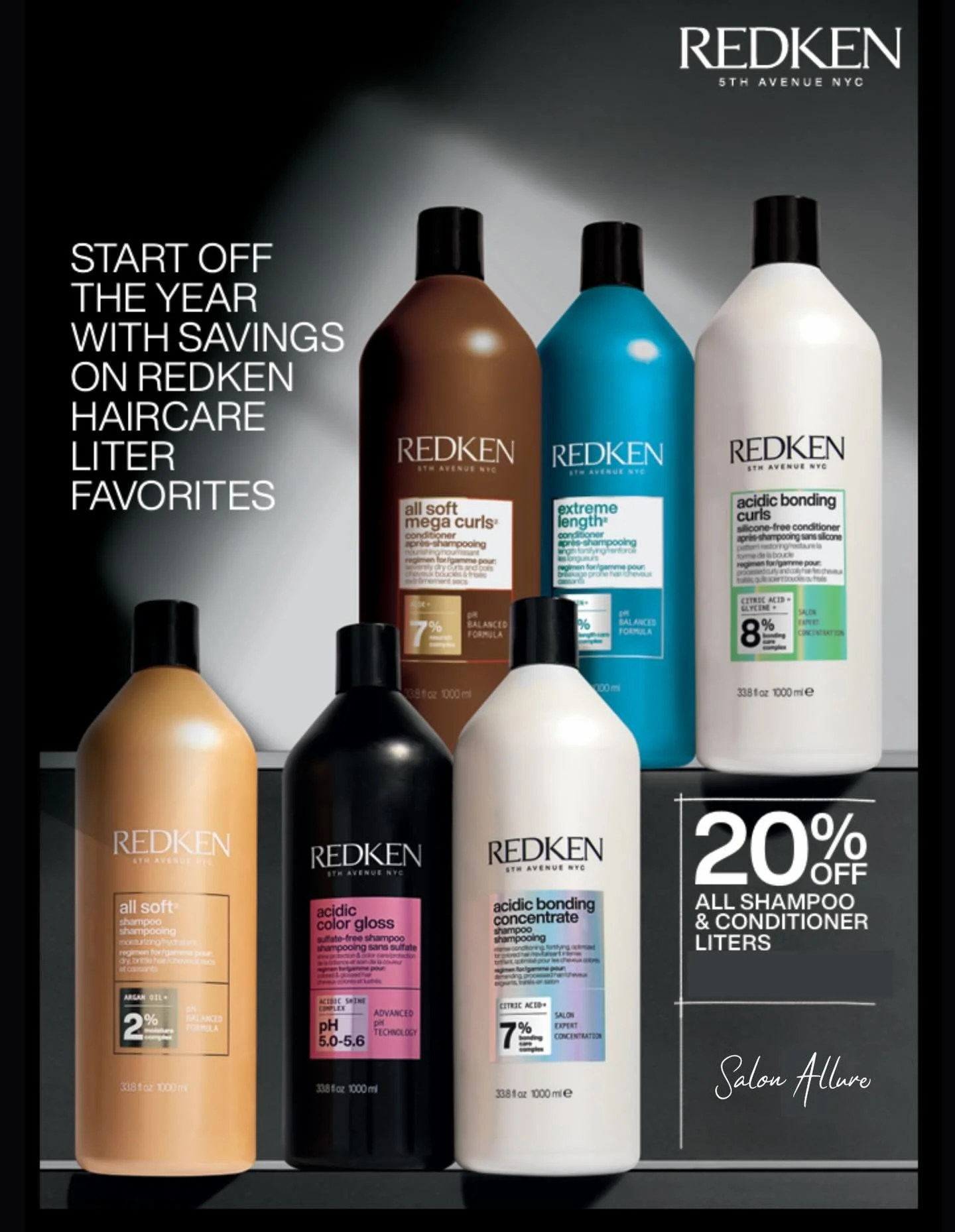 Step into the New Year with great hair ✨
Our January specials are here:
🎄 All Christmas items &mdash; 50% off through Jan 15
💜 PUREOLOGY
&bull; Hydrate Shampoo &amp; Conditioner 9oz &mdash; BOGO 50% off
&bull; Liters &mdash; 20% off
❤️ REDKEN
&bull