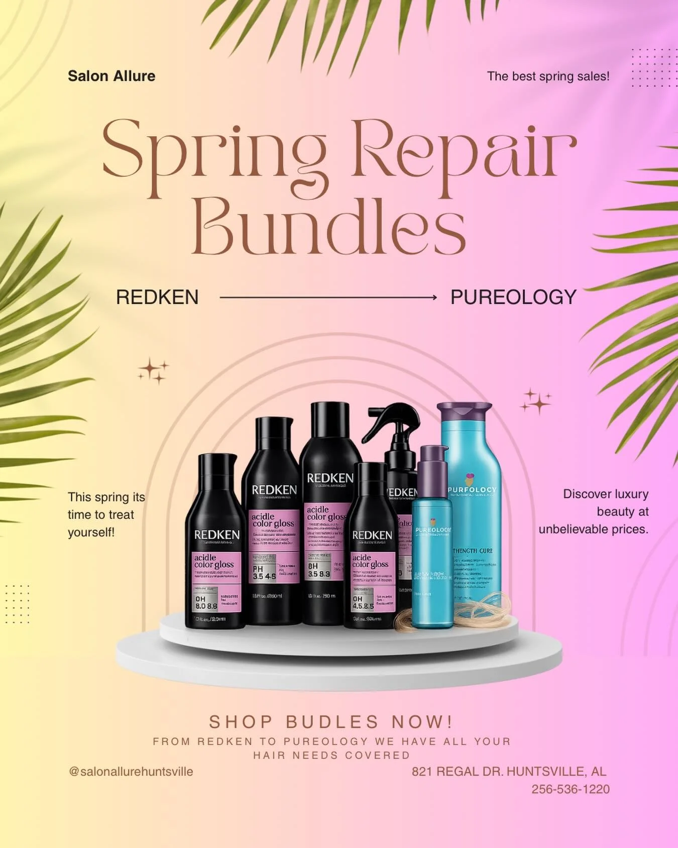 Spring is the perfect time to refresh your hair routine 🌸
Our Spring Repair Bundles featuring Redken and Pureology are here to restore shine, strength, and healthy hair.

Stop by the salon to shop your perfect bundles and give your hair the care it 