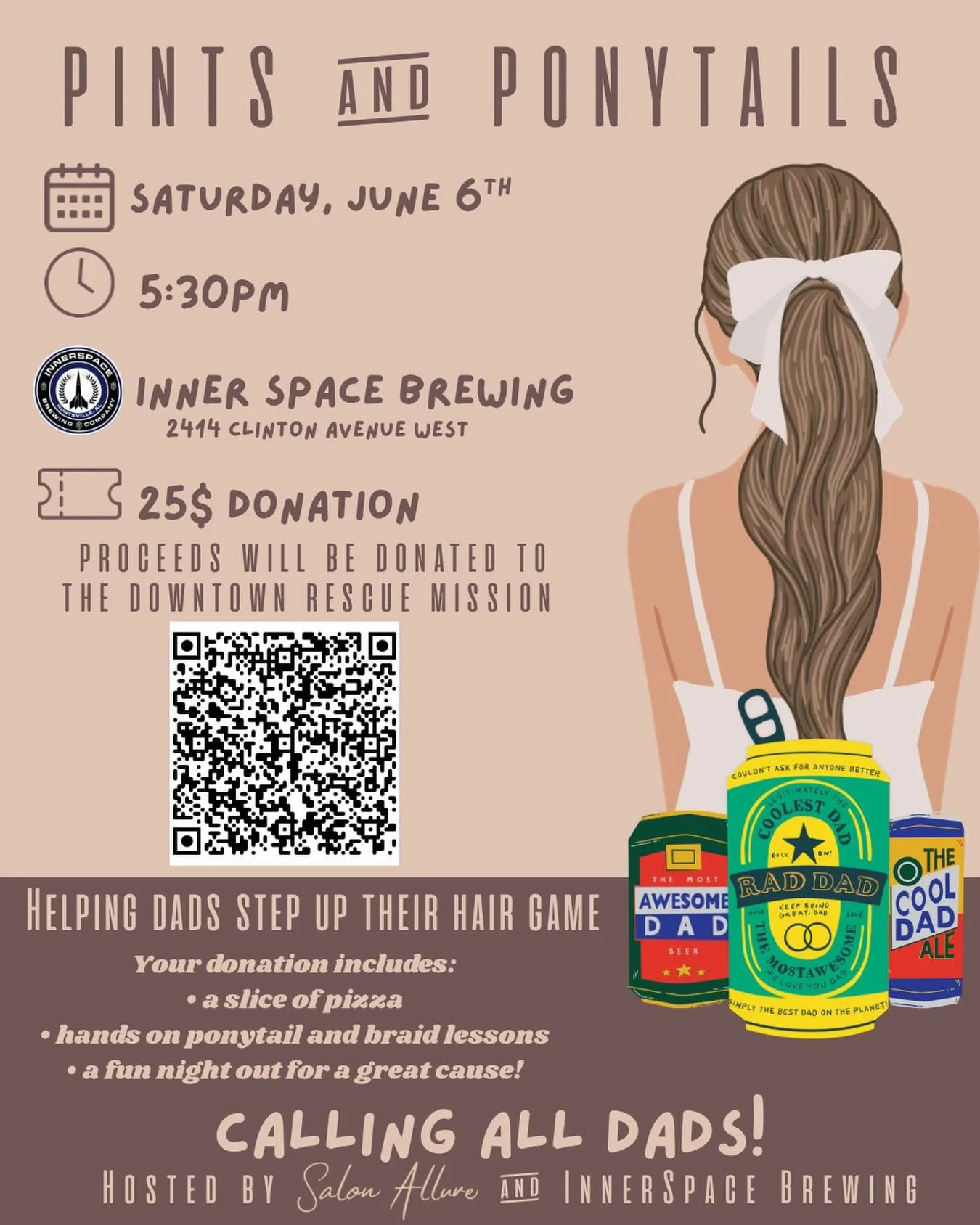 Join us for Pints &amp; Ponytails on Saturday, June 6th at 5:30 PM at InnerSpace Brewing Company for a fun night of beers, braids, and bonding! All for a great cause! 
@innerspacebrewing