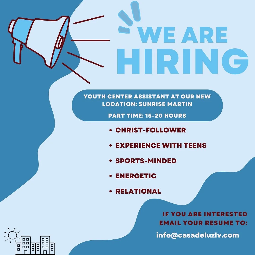 📣 Casa de Luz is hiring! We&rsquo;re looking for a part-time youth staff at our new Sunrise Martin location to lead sports, activities, and mentoring with teens.
We&rsquo;re seeking someone who is: ⚡ Energetic 👟 Sports-minded 🤝 Relational 🌟 A rol