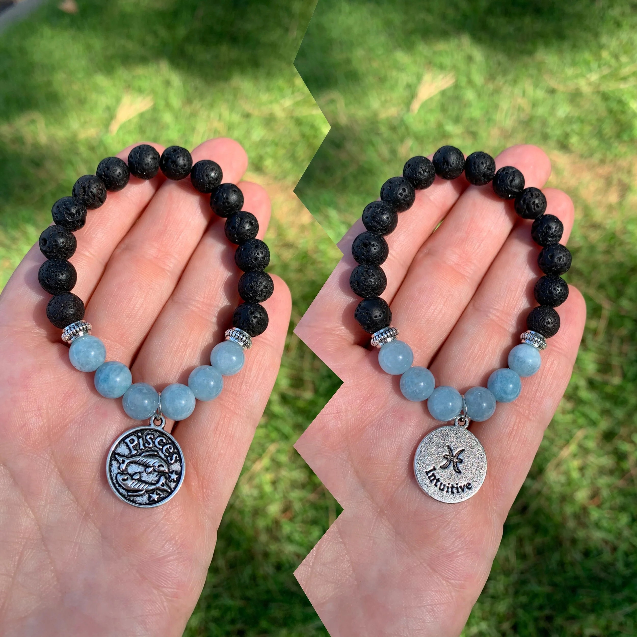 35. Aquamarine, lava rock w/choice of zodiac charm | $15.00