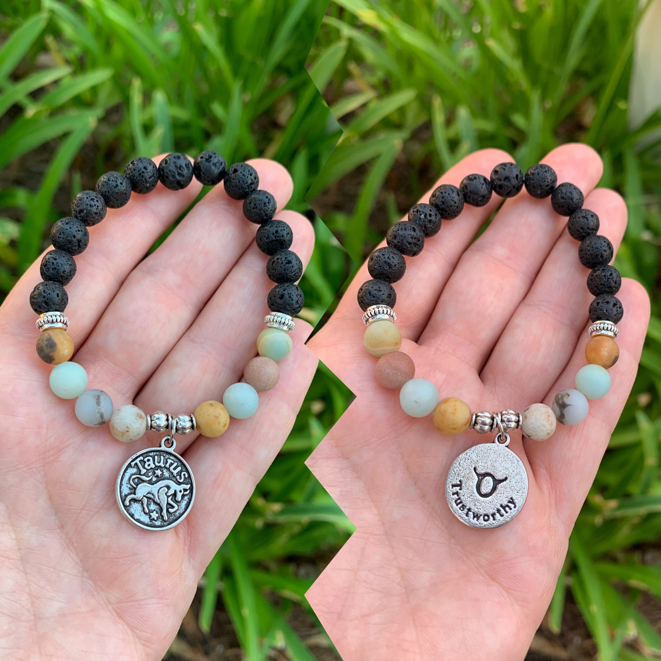 19. Matte amazonite beads and lava rock beads