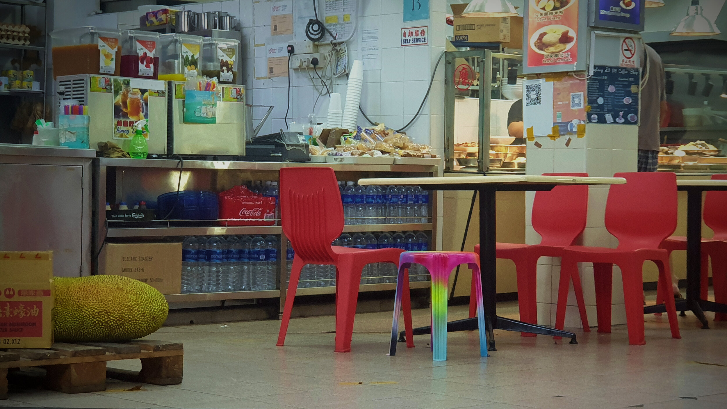 Kopitiam Stool I | Art Object | Geylang, Singapore | Spray paints & Dry Media on Kopitiam Stool | 13.5 cm x 13.5 cm x 44 cm