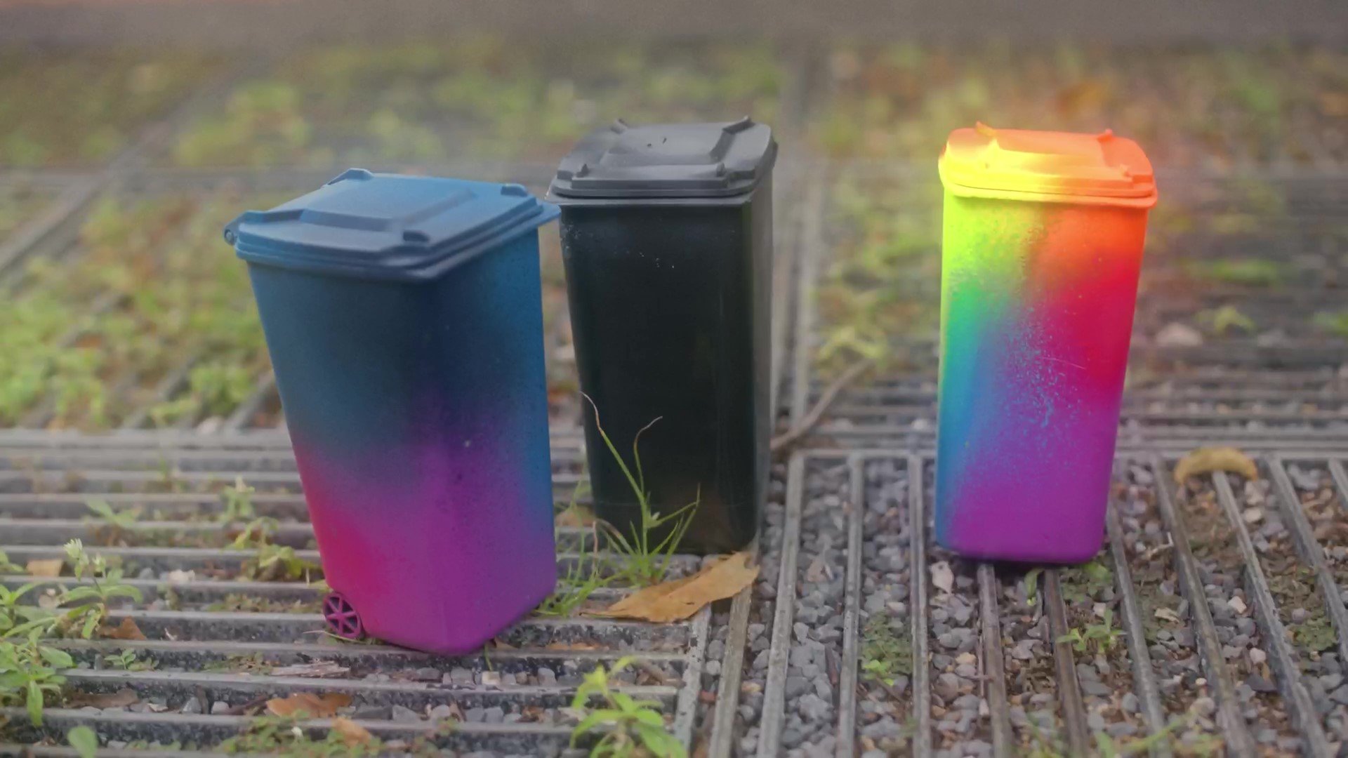 Bins | Art Objects | Katong, Singapore | Spray paints on Miniature Trash Bins | Approx. 9 cm x 9 cm x 18 cm, Set of 3