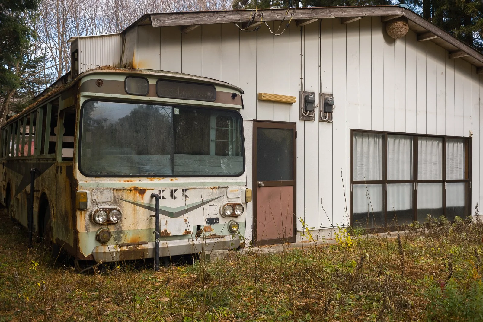 Abandoned bus restaurant in rural Japan