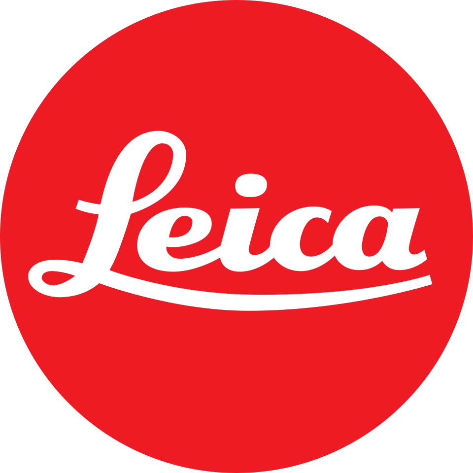 Red circular logo with the word 'Leica' written in white cursive font.