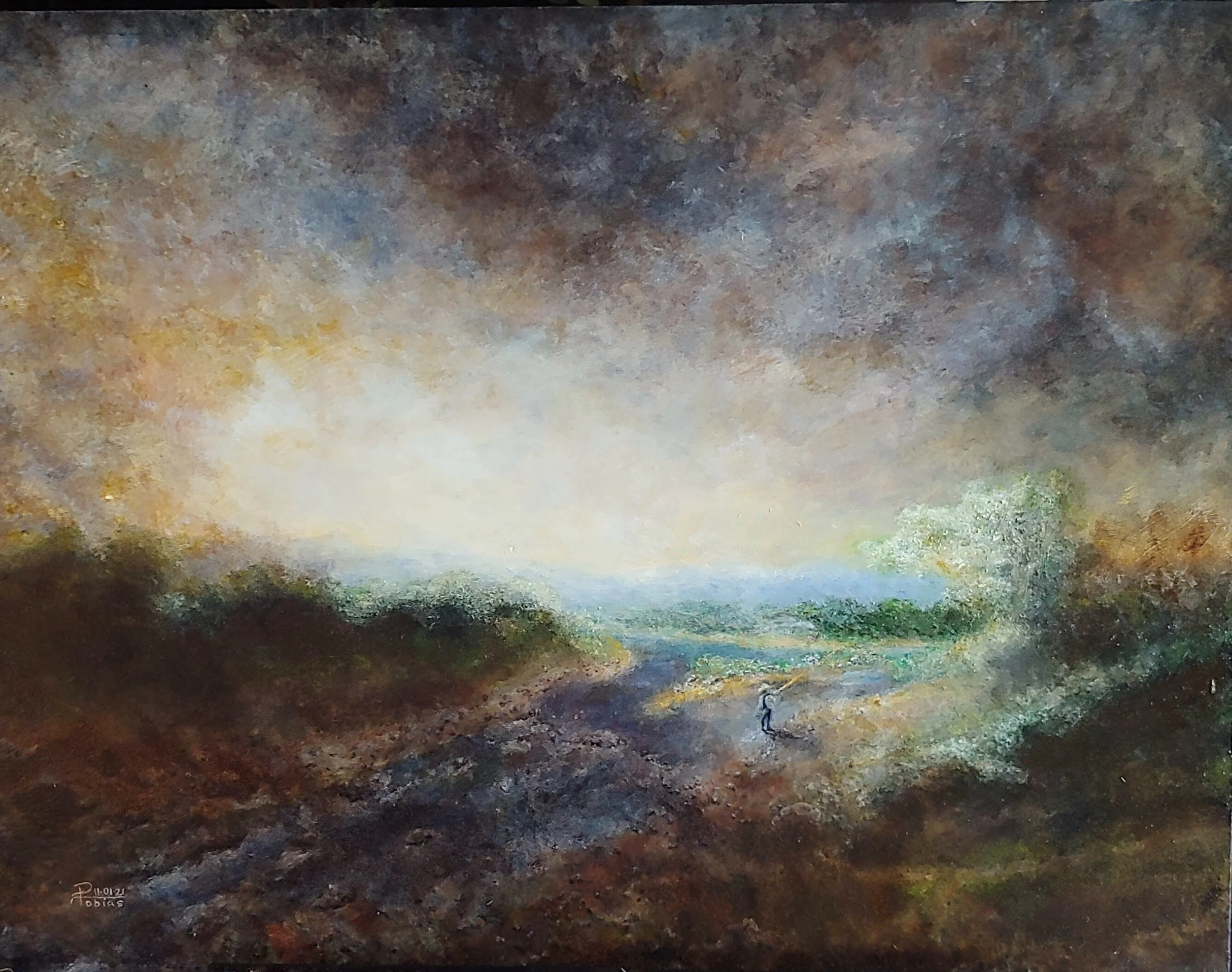 "Fisherman, Nakagawa, Tochigi Prefecture, Japan, 11/01/21"  (16"x20", 40.64 x 40.8cm), Oil and Acrylic on Archival Gesso Board (Sold)
